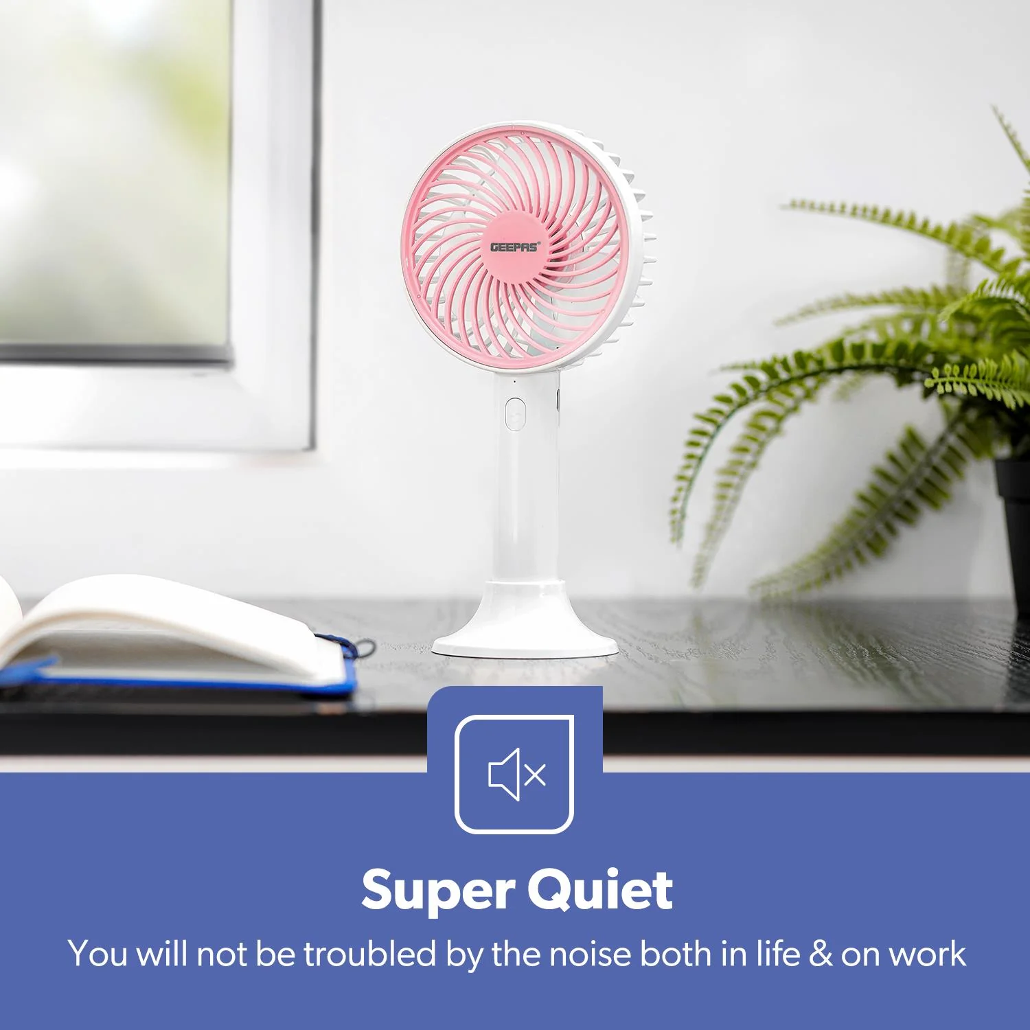3-Speed White and Pink Handheld Mini Fan - Image 3