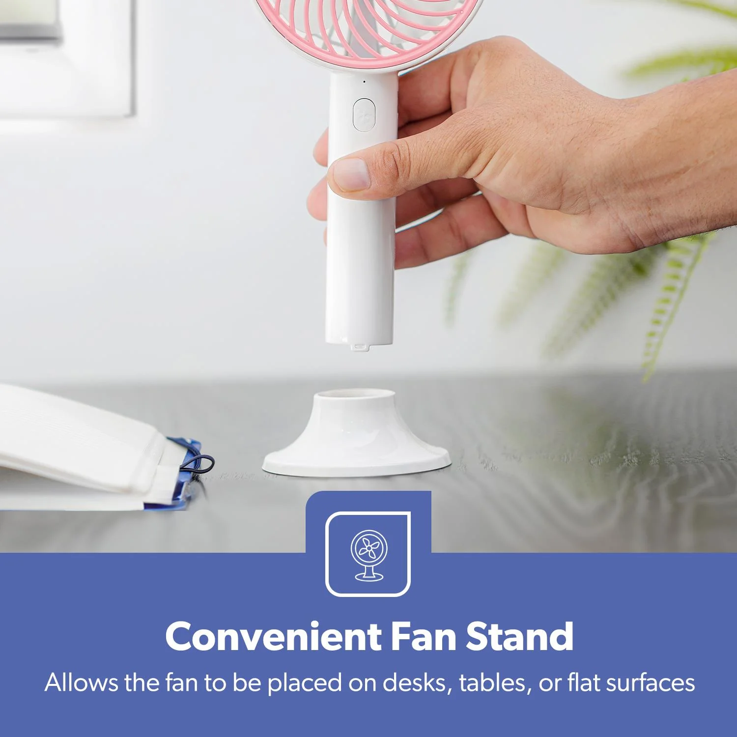 3-Speed White and Pink Handheld Mini Fan - Image 7
