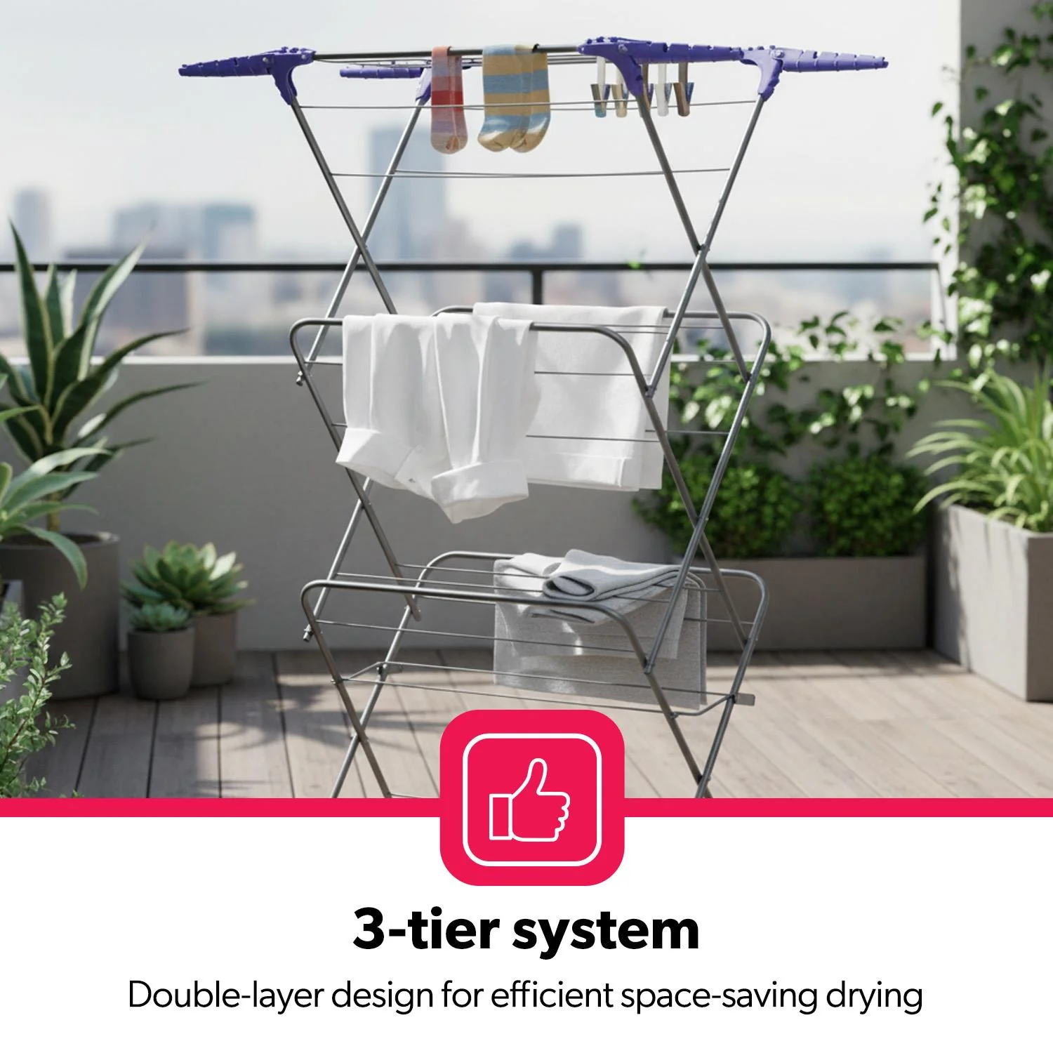 3-Tier Folding Clothes Airer 15M Durable Laundry Rack - Image 3