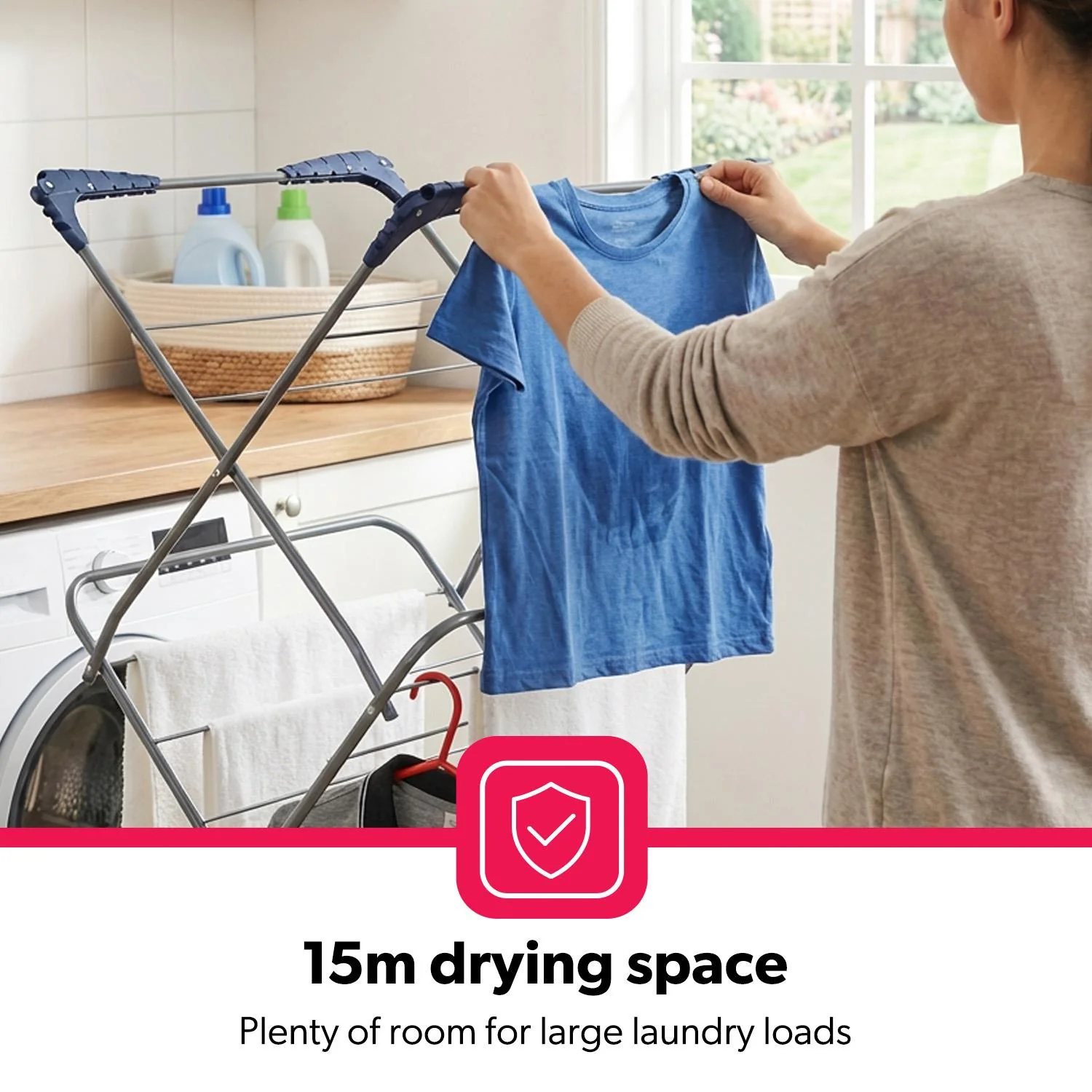 3-Tier Folding Clothes Airer 15M Durable Laundry Rack - Image 5