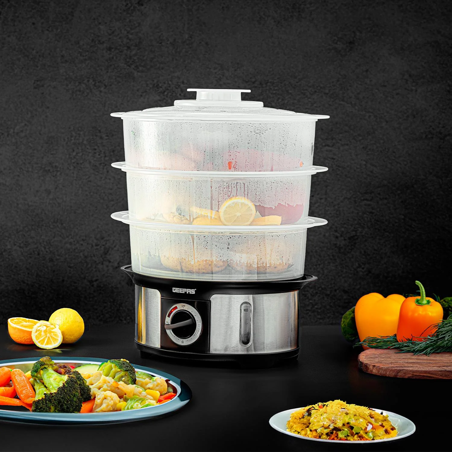 3-Tier Food Steamer & 1200W Compact Food Processor Set - Image 3