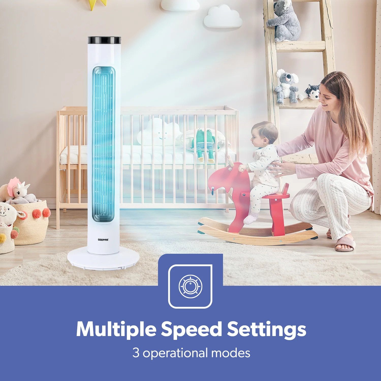 32-Inch Bladeless Tower Fan with 3 Speeds and Remote Control - Image 4
