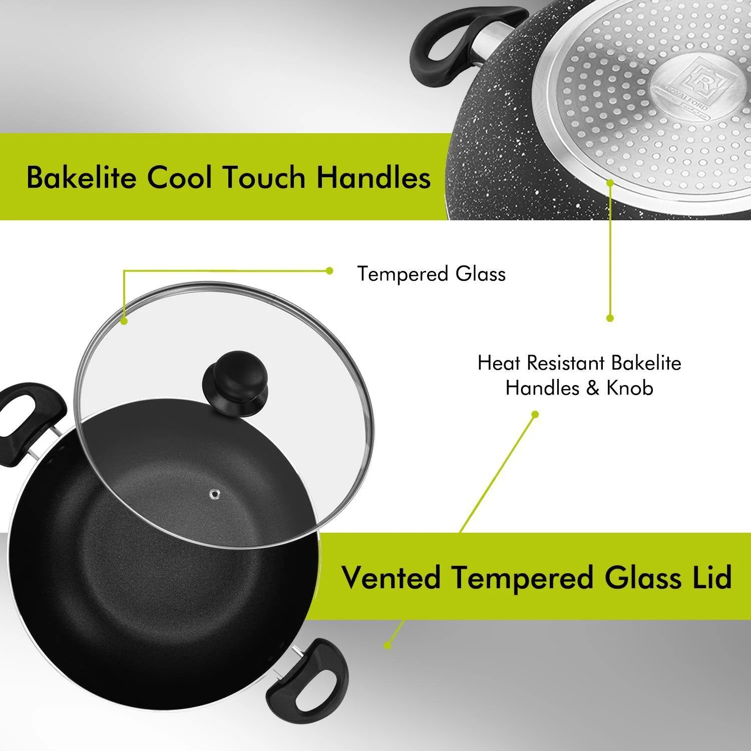 32cm Non-Stick Induction Wok Pan with Glass Lid - Image 5