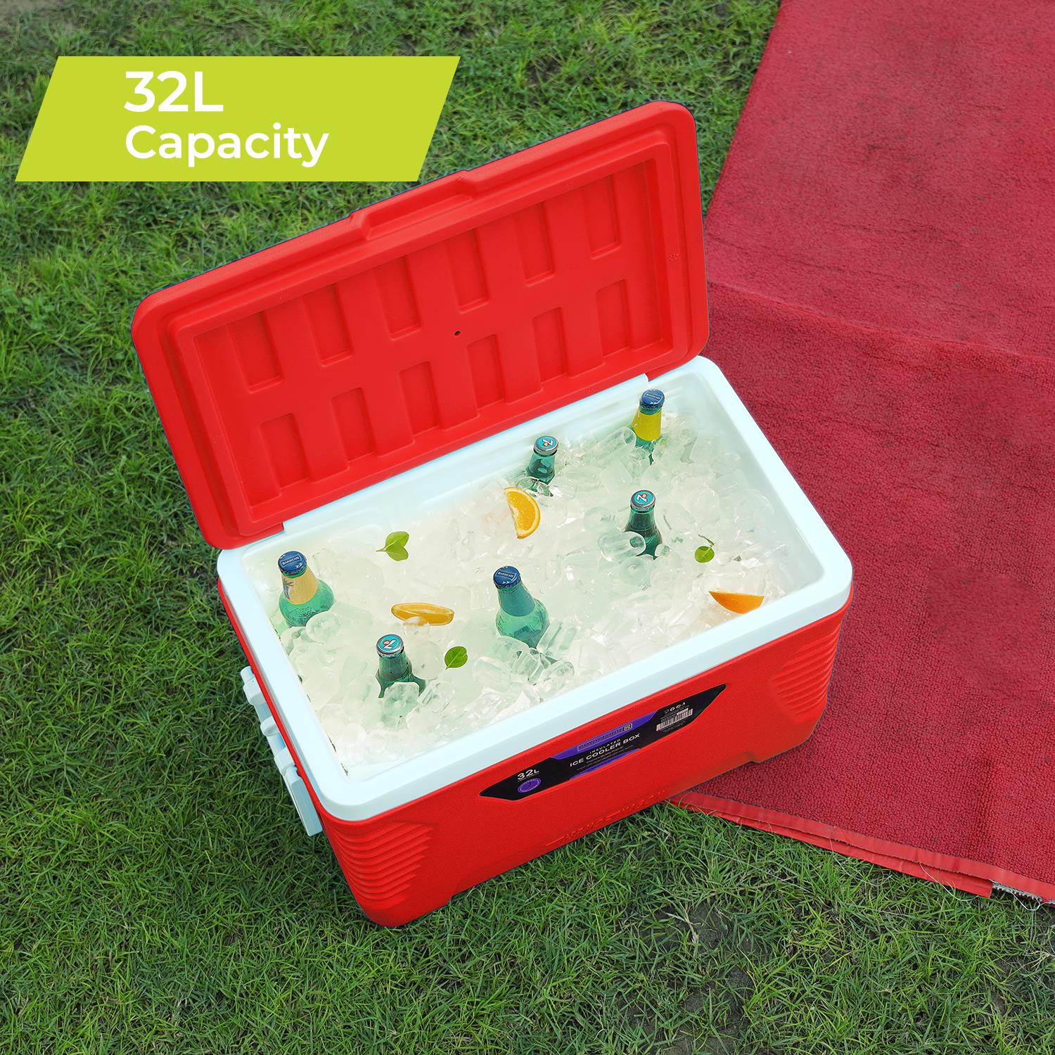 32L Red Insulated Ice Cooler Box For Camping - Image 6
