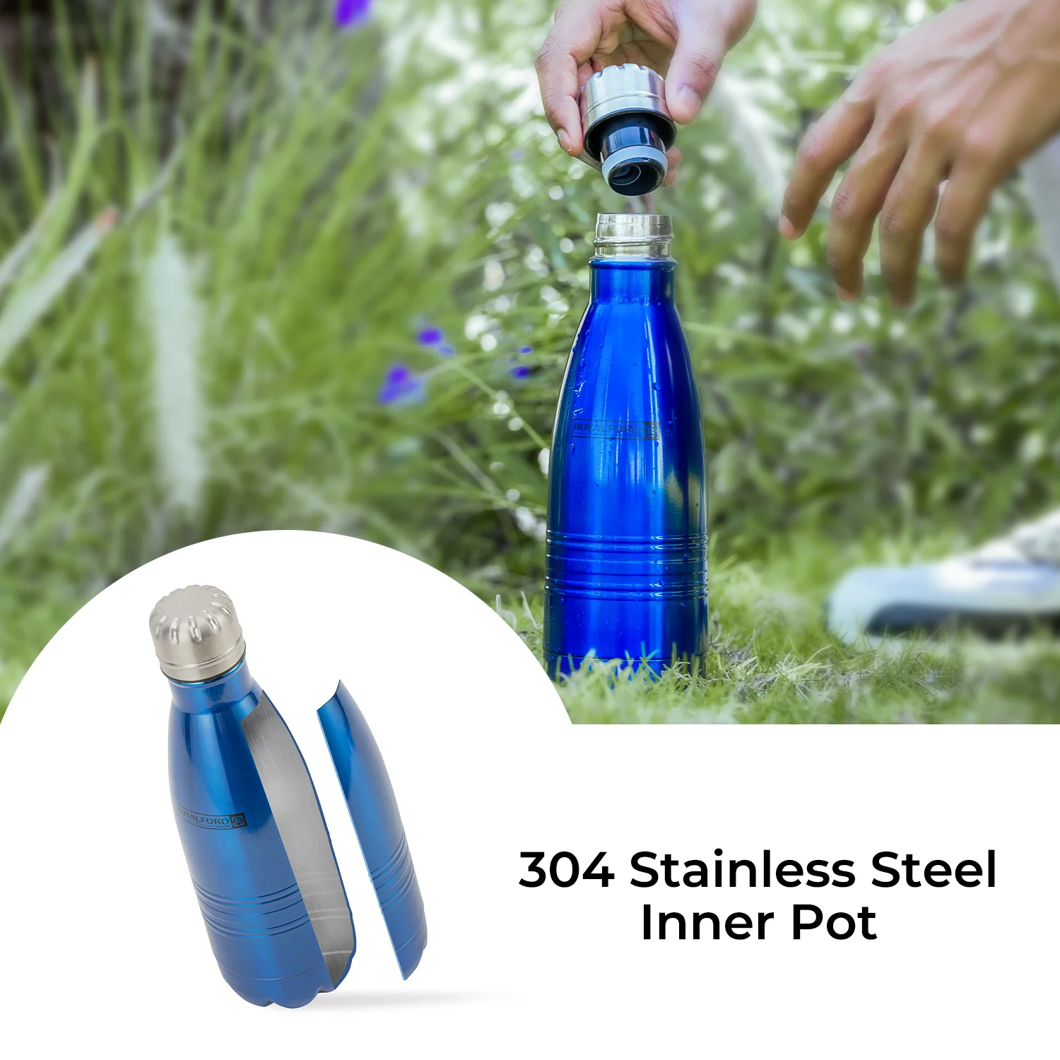 350ml Deep Blue Double-Walled Flask Bottle - Image 5