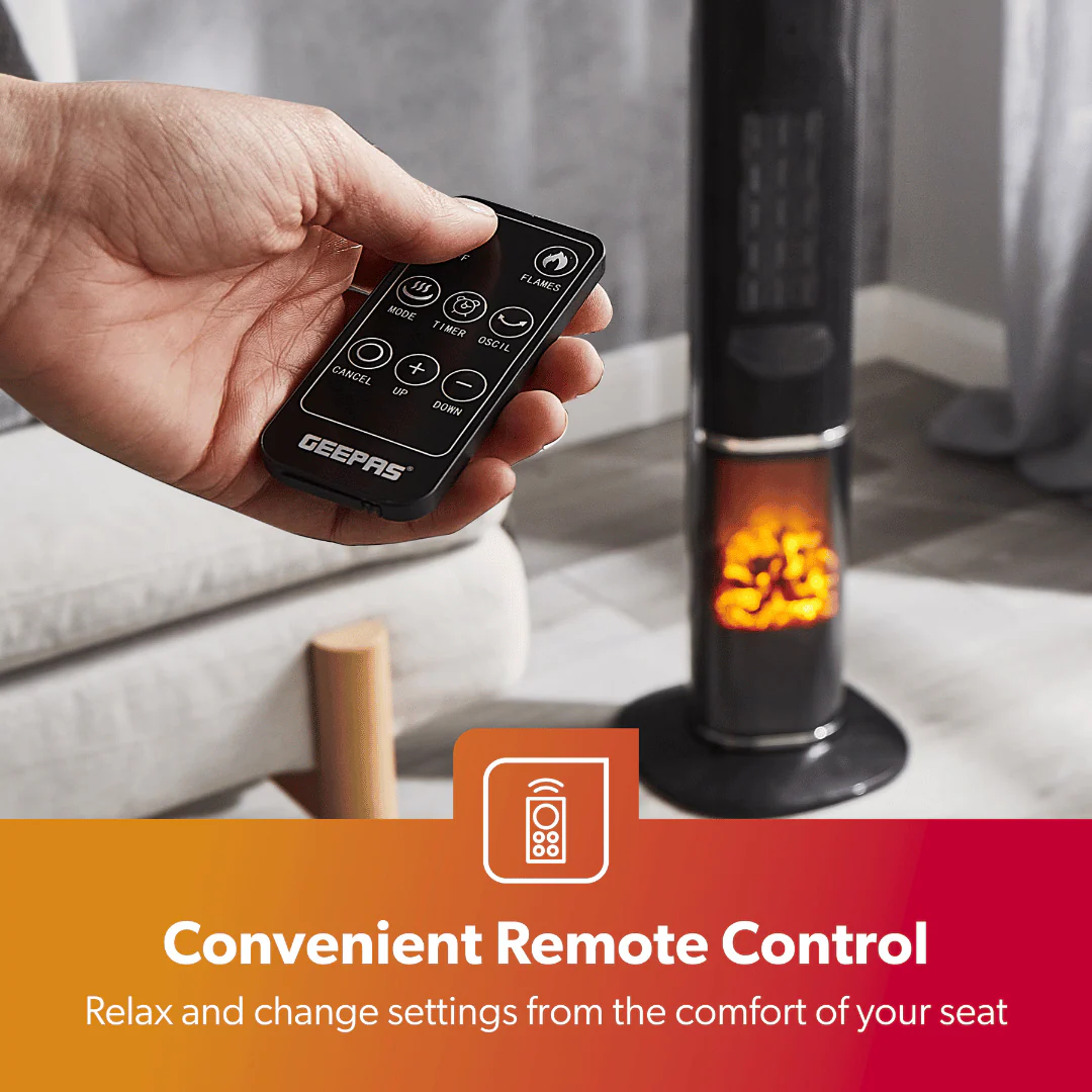 3D Flame Digital Ceramic Tower Heater With Remote Control - Image 3
