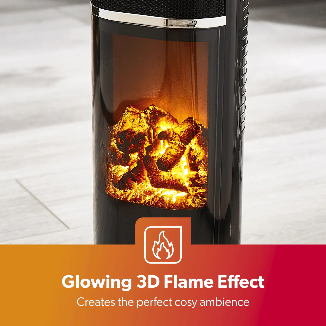 3D Flame Digital Ceramic Tower Heater With Remote Control - Image 4