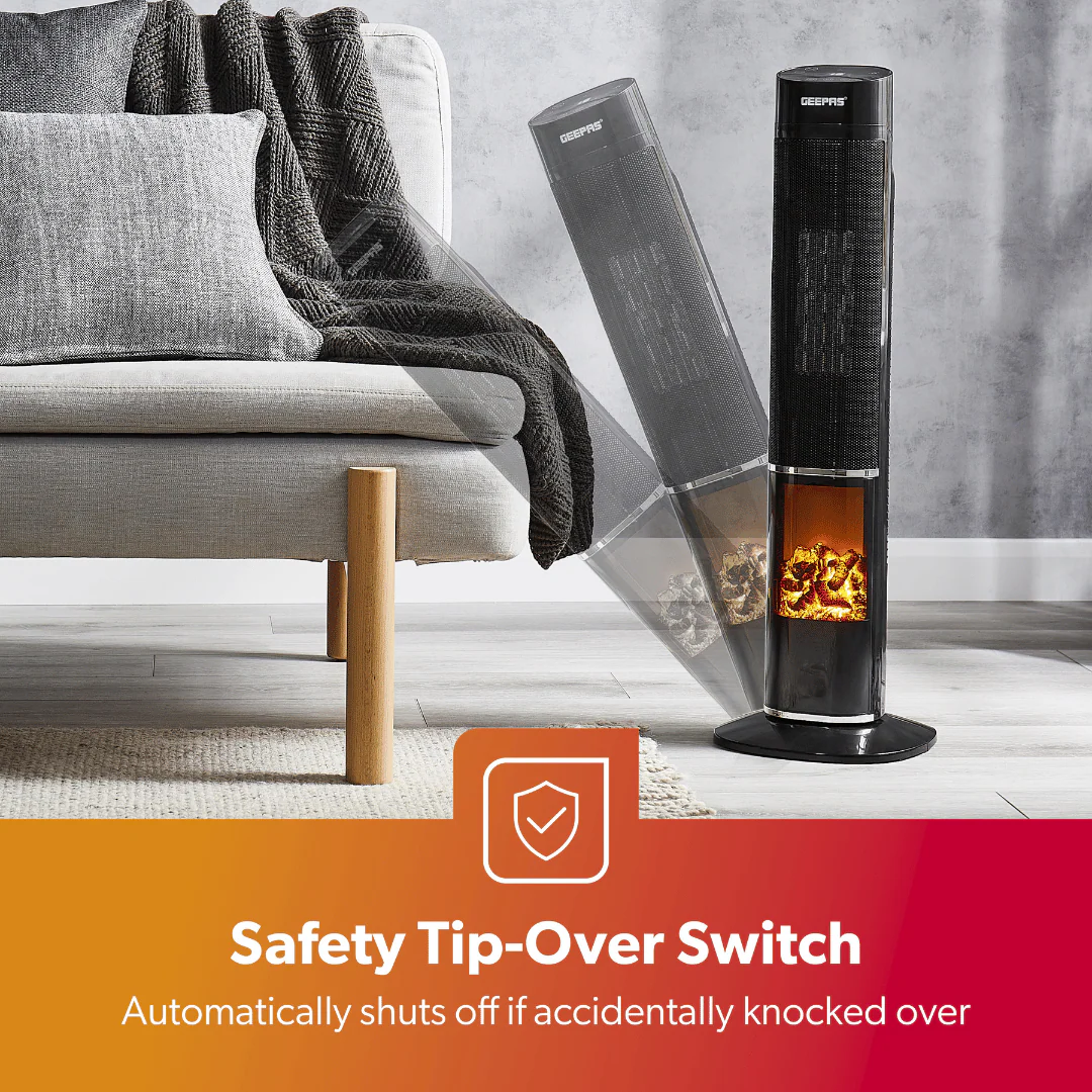 3D Flame Digital Ceramic Tower Heater With Remote Control - Image 7