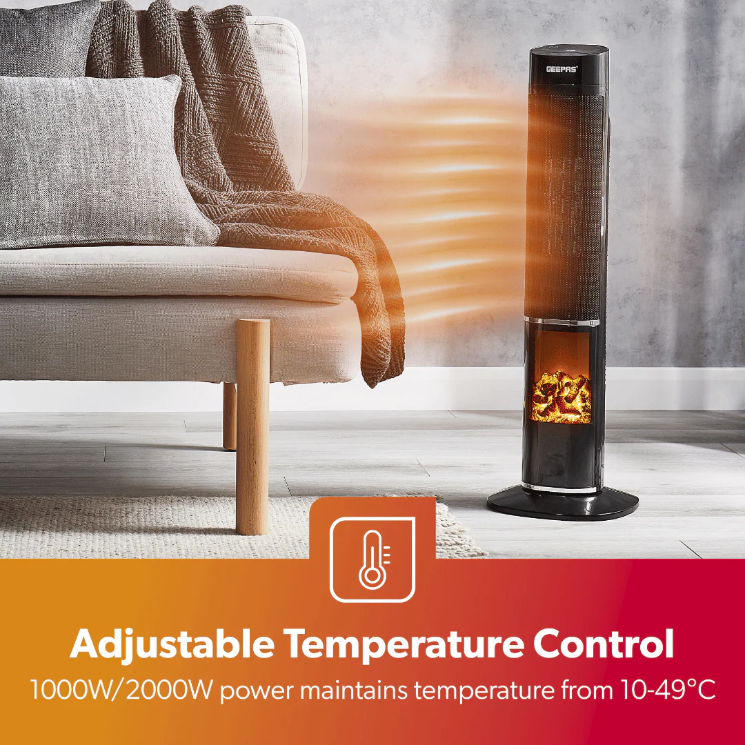3D Flame Digital Ceramic Tower Heater With Remote Control - Image 8