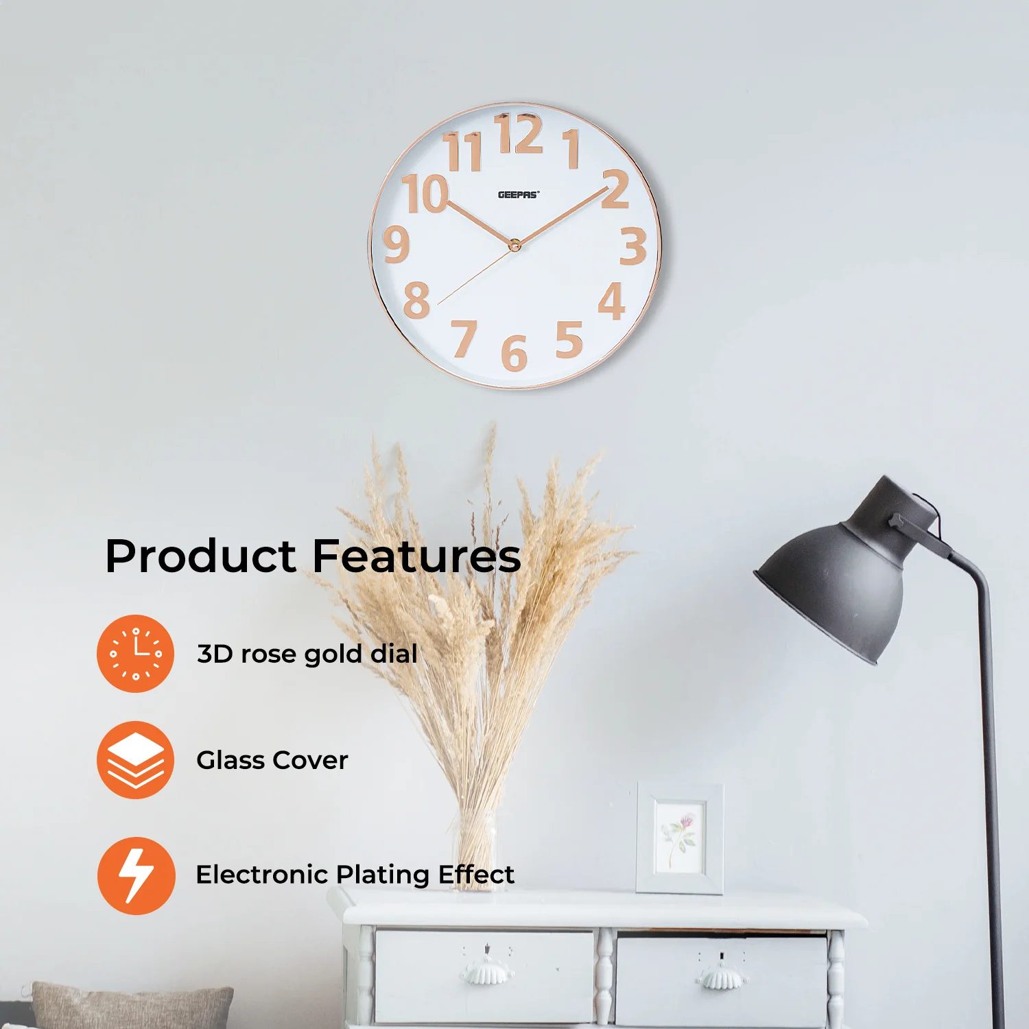 3D Rose Gold and White Glass Wall Clock - Image 2