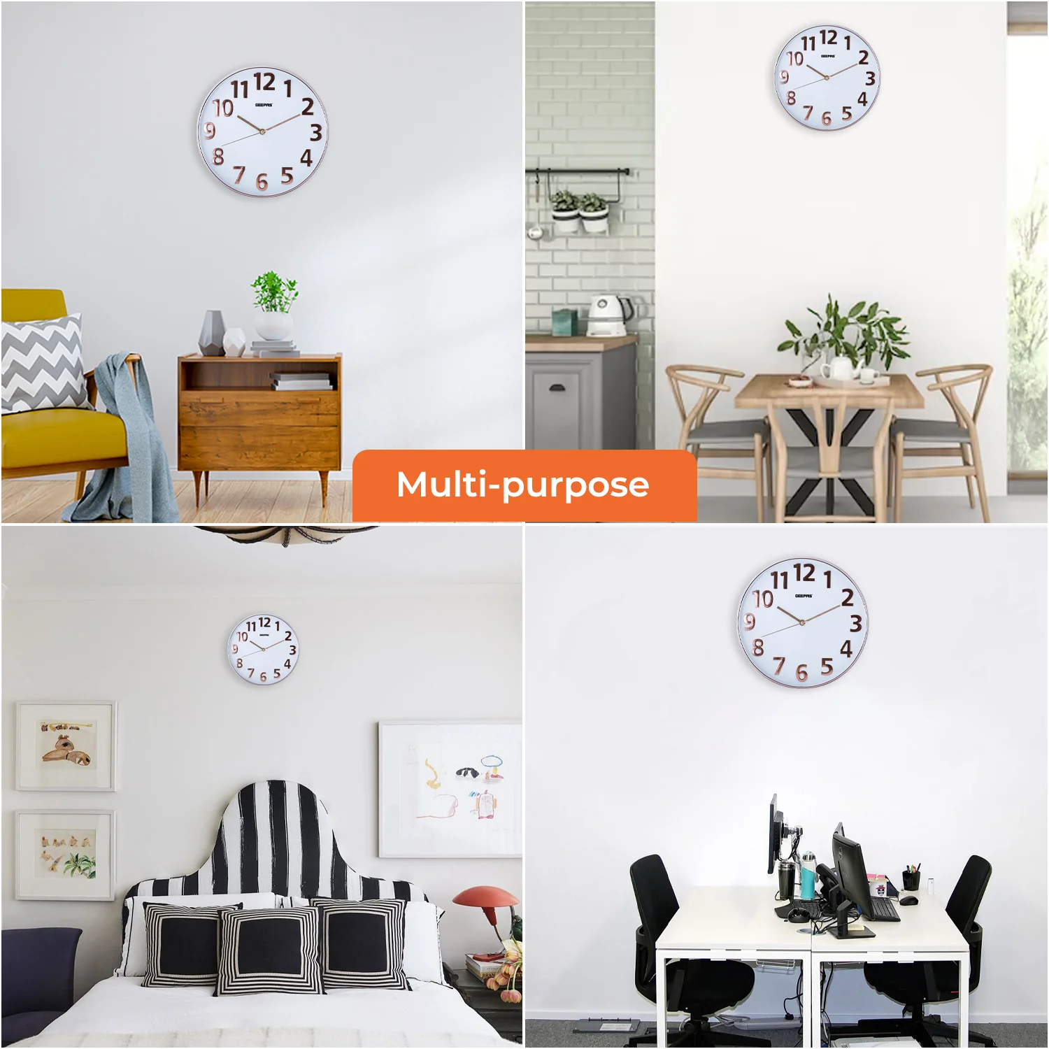 3D Rose Gold and White Glass Wall Clock - Image 4