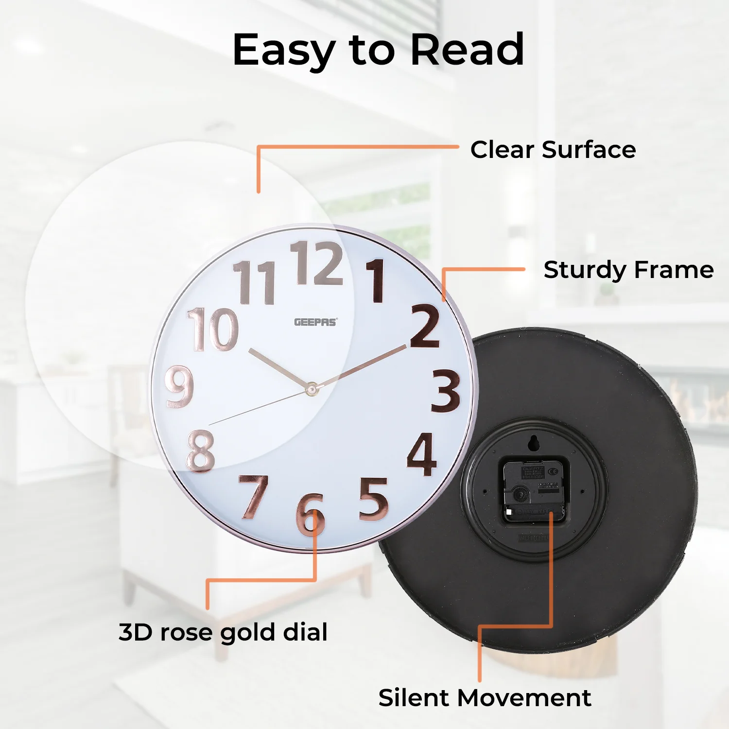 3D Rose Gold and White Glass Wall Clock - Image 5