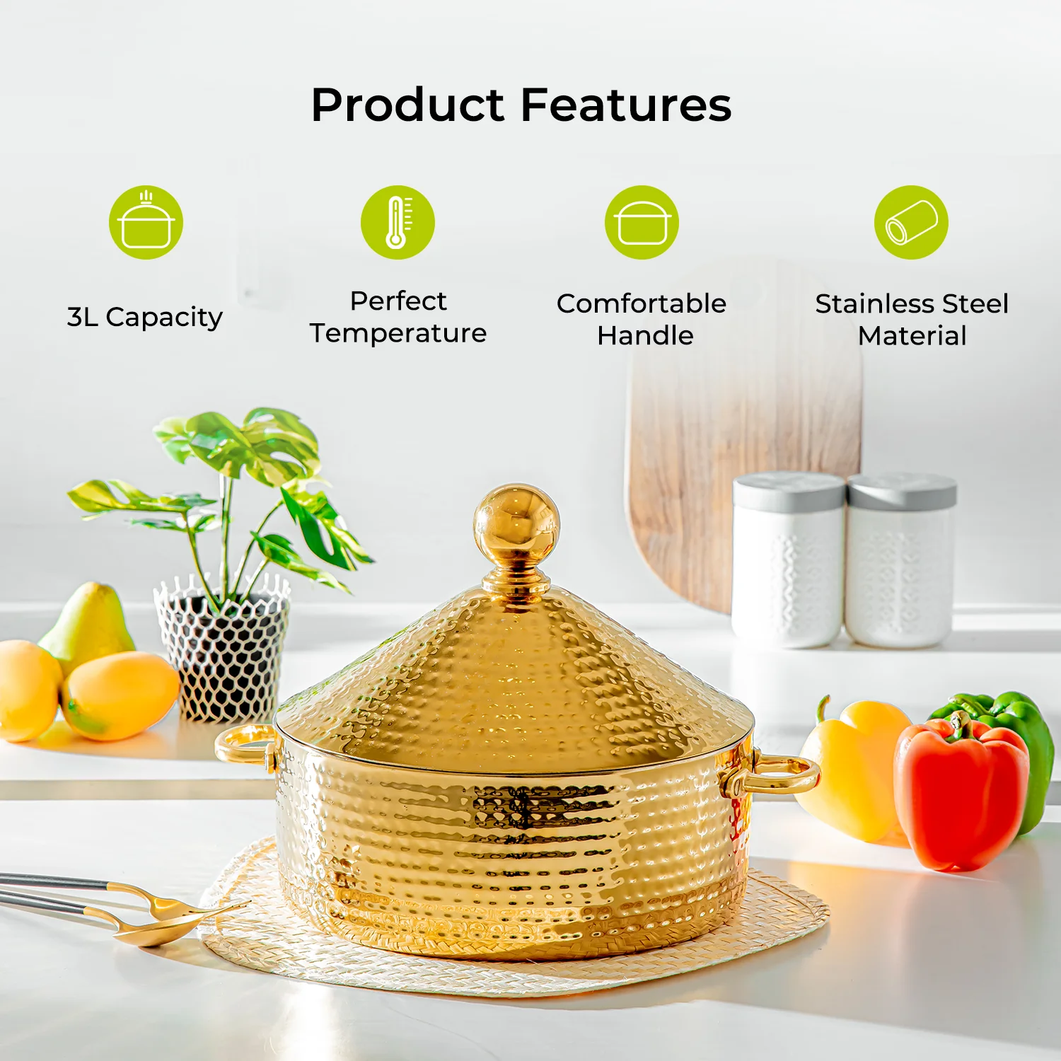 3L Stainless Steel Gold Monarch Cornetto Serving Dish - Image 2