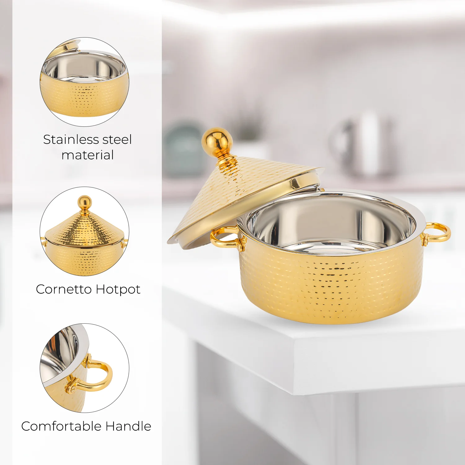 3L Stainless Steel Gold Monarch Cornetto Serving Dish - Image 3