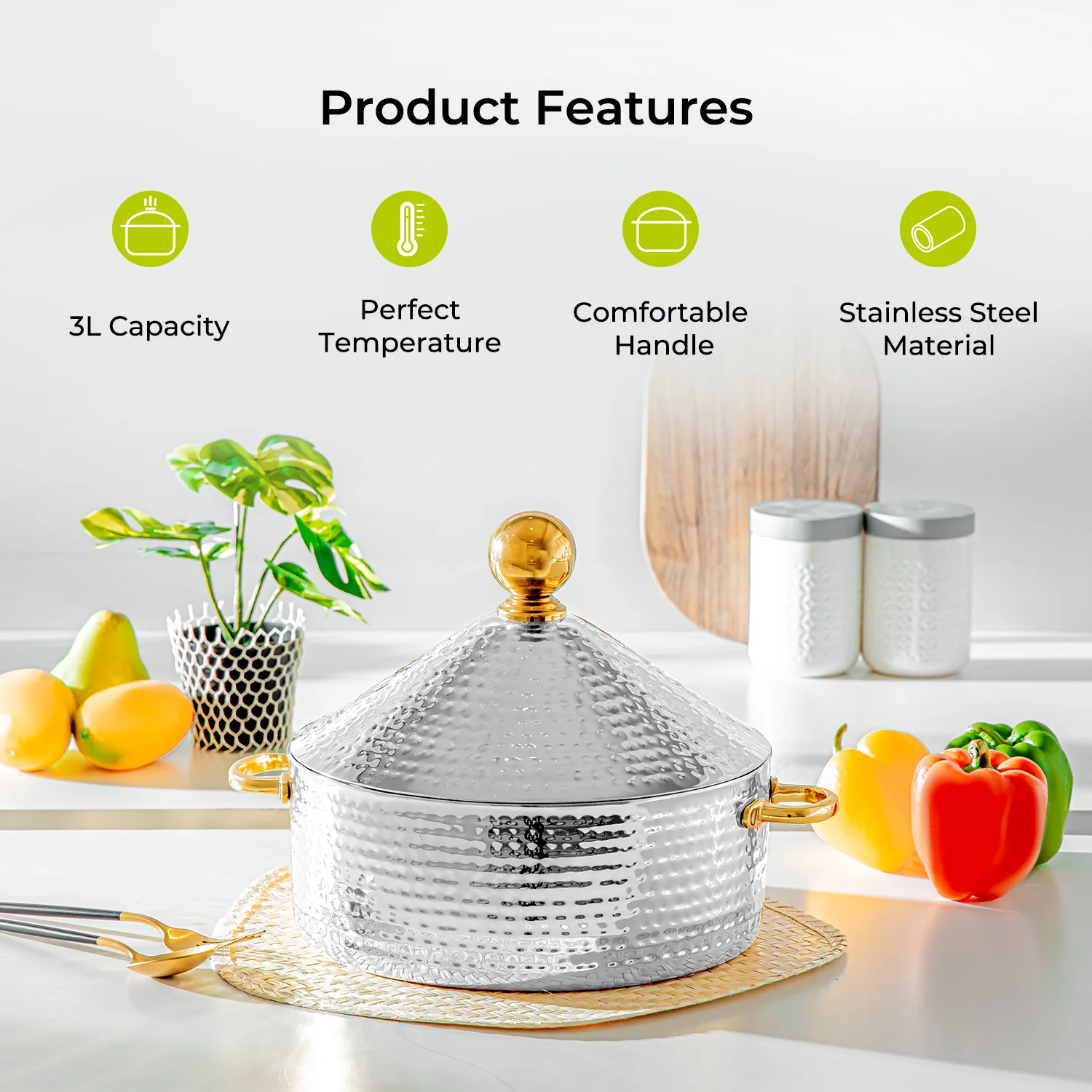 3L Stainless Steel Insulated Monarch Cornetto Serving Dish - Image 2