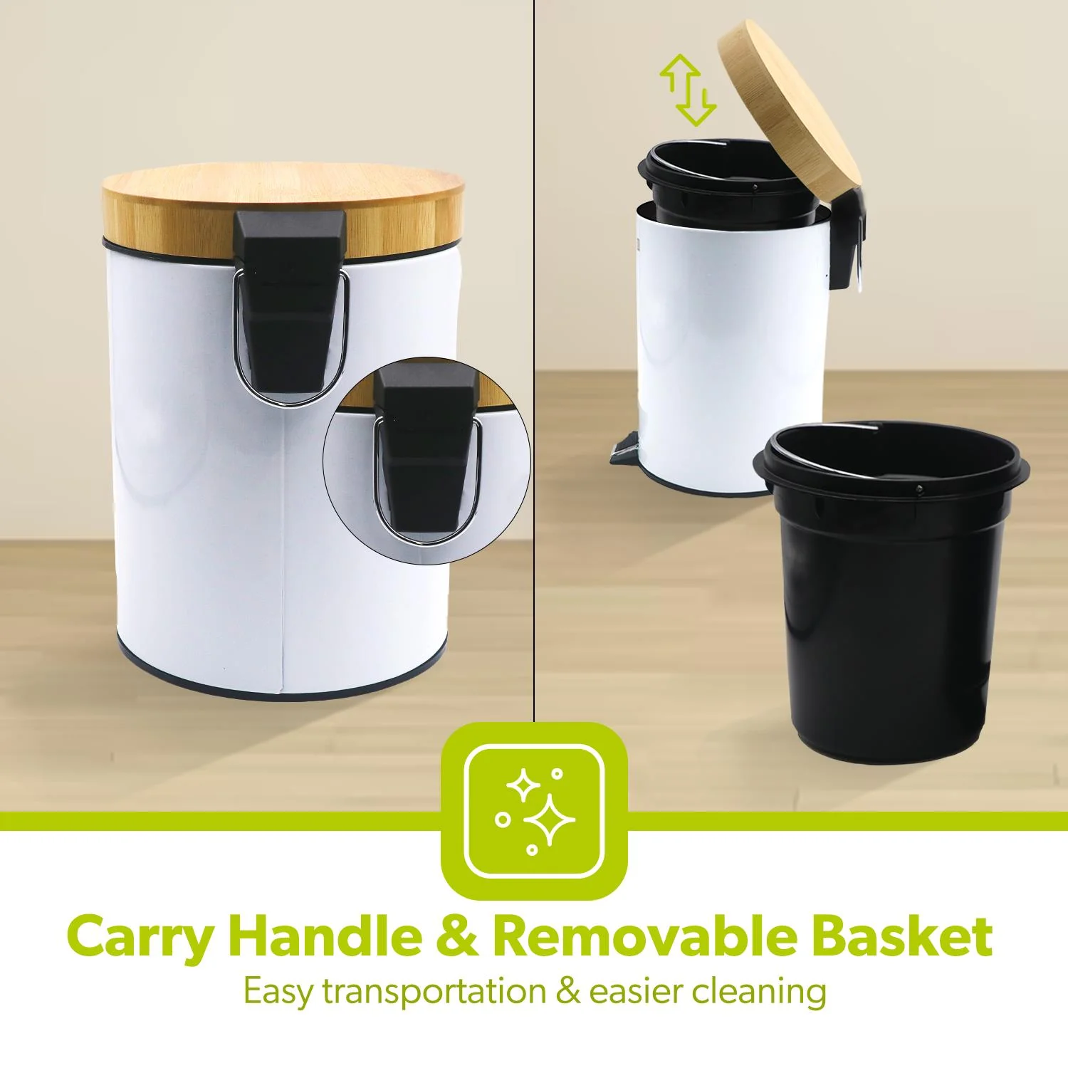 3L White Pedal Home, Kitchen and Bathroom Bin - Image 2