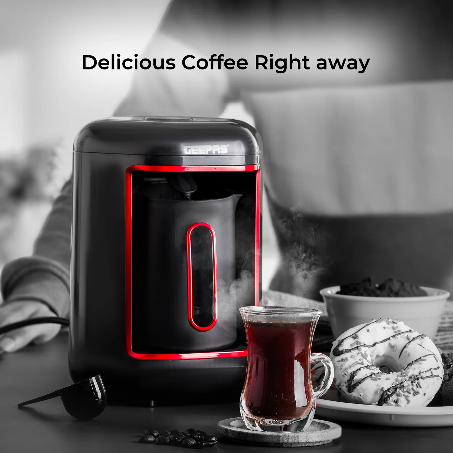 4-Cup Black & Red Automatic Turkish Coffee Machine - Image 3
