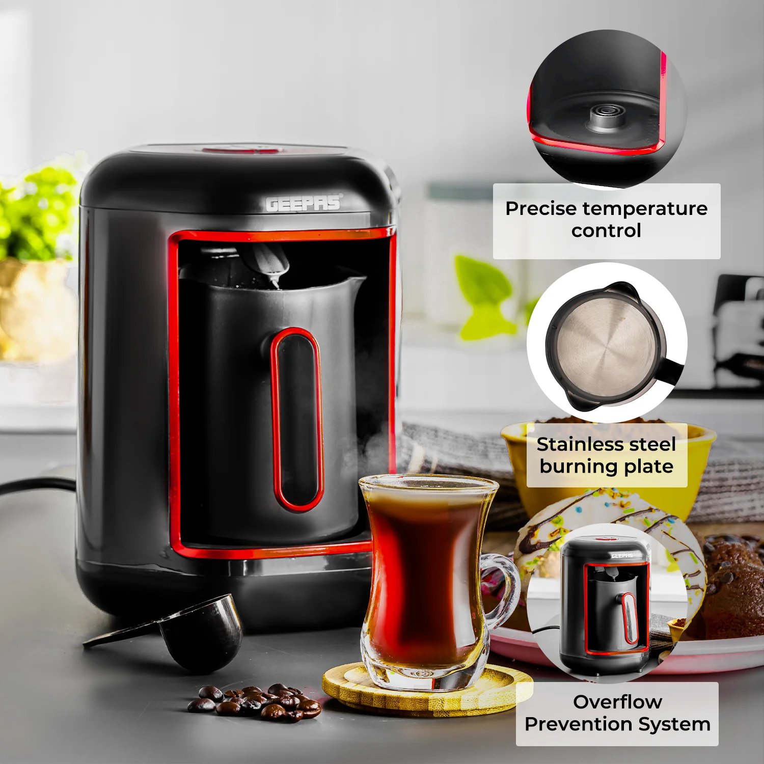 4-Cup Black & Red Automatic Turkish Coffee Machine - Image 4