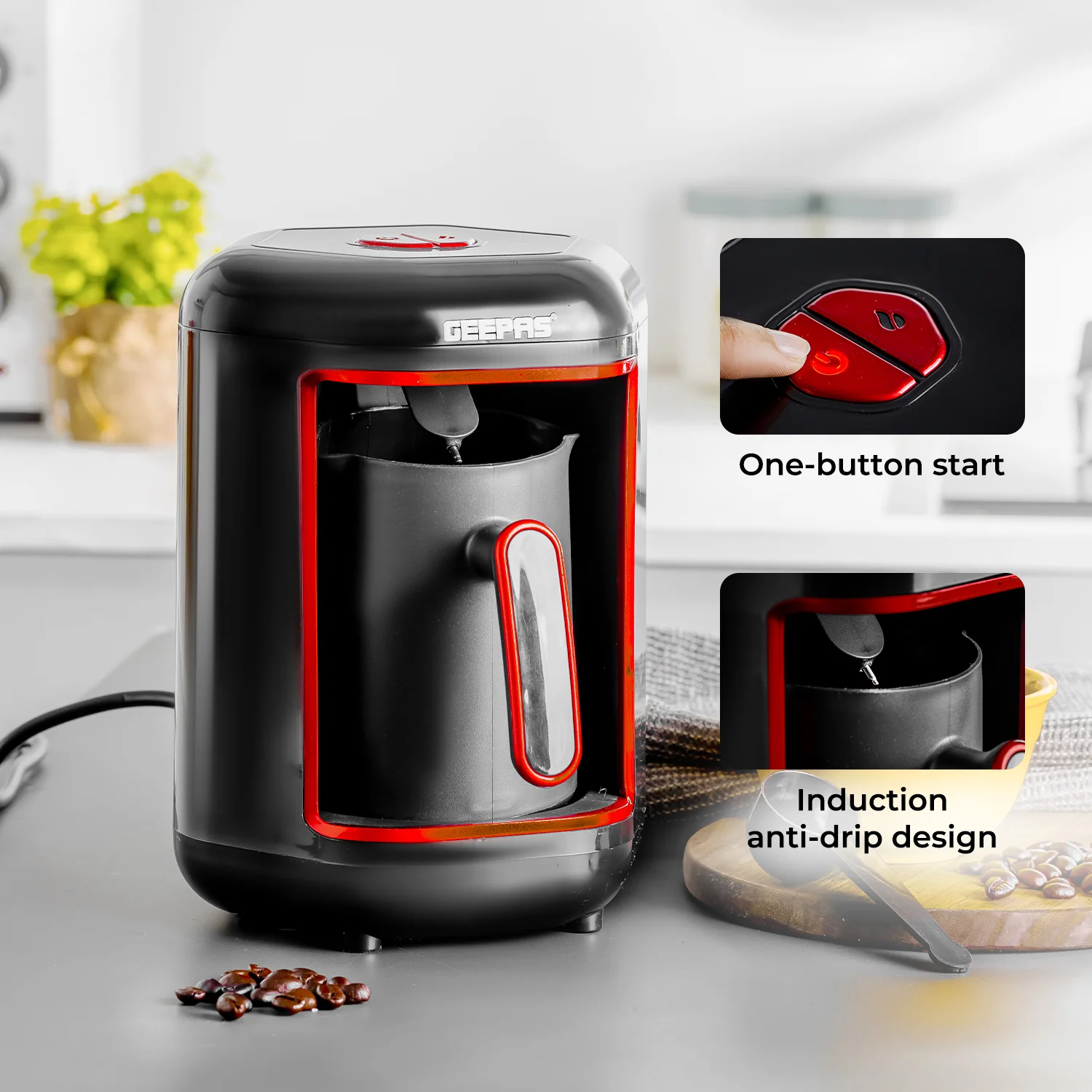 4-Cup Black & Red Automatic Turkish Coffee Machine - Image 5