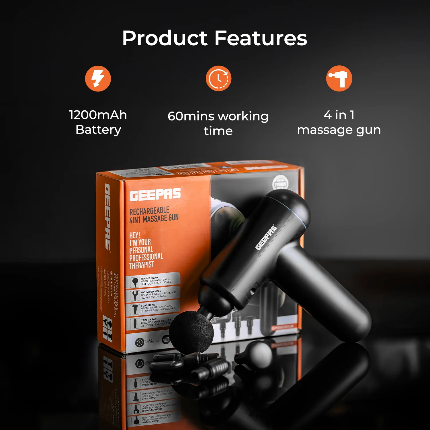 4-In-1 Rechargeable Sonic Massage Gun - Image 2