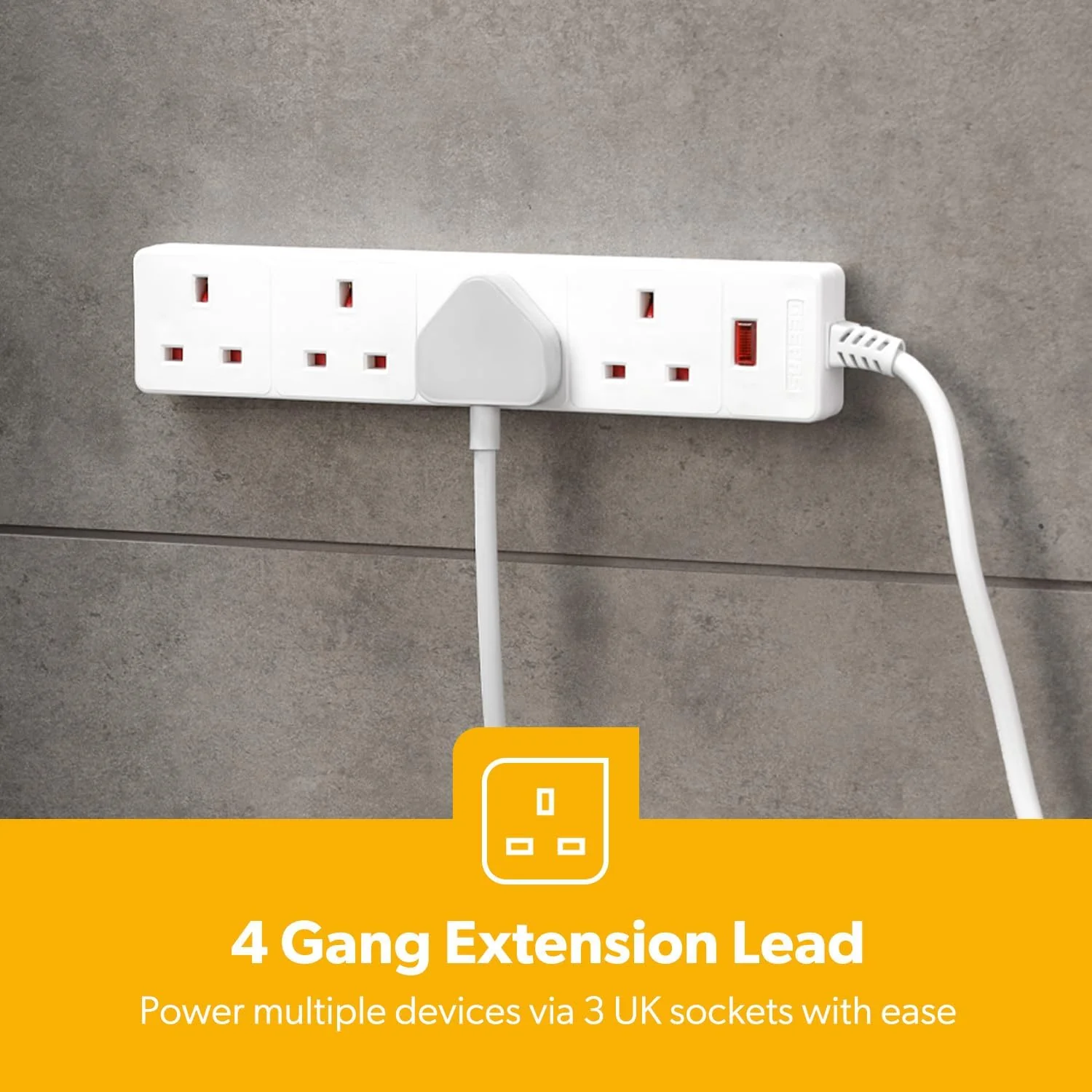 4 Pack White 4 Gang Extension Leads With 2 Metre Cable - Image 4