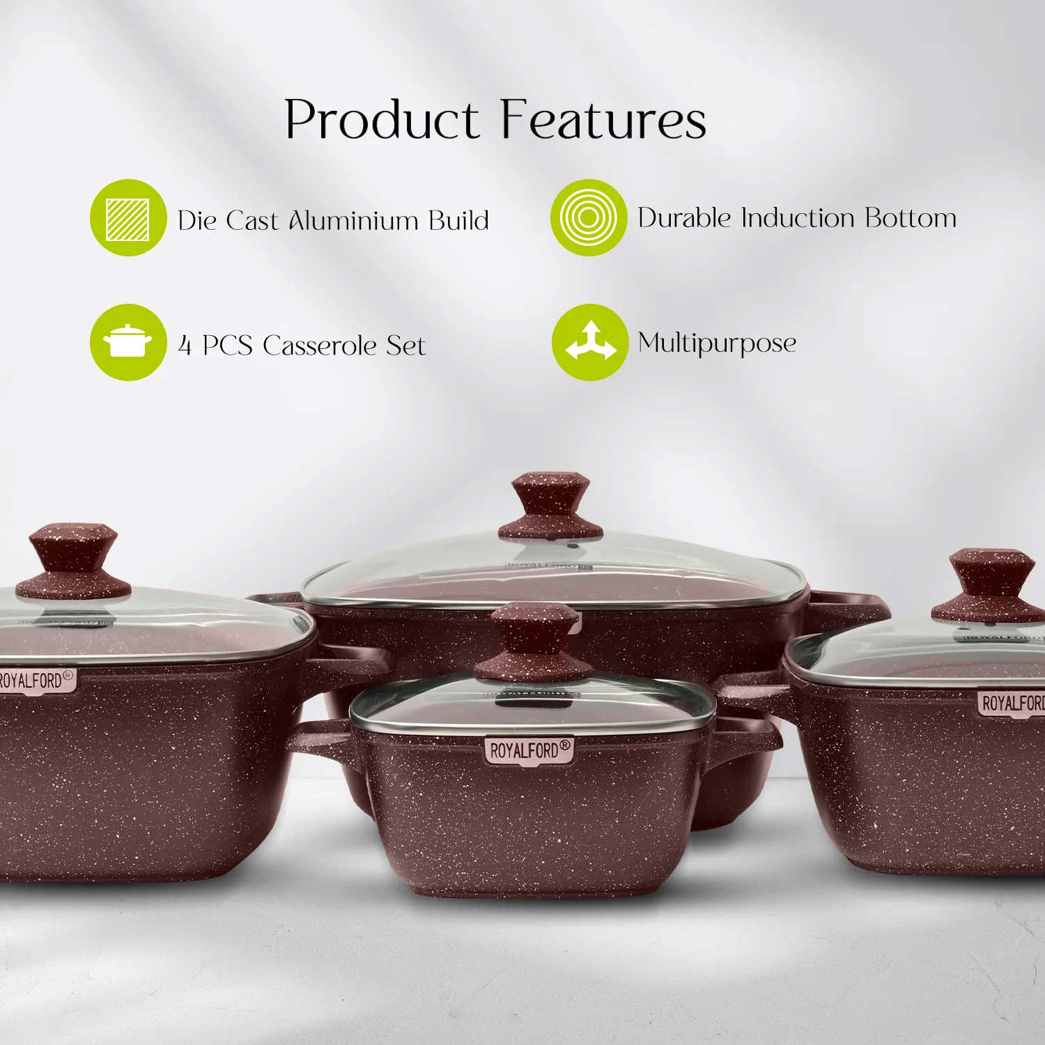 4-Piece Red Die-Cast Casserole Cookware Set - Image 3