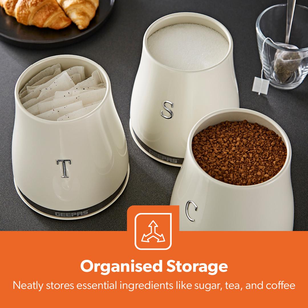 4 Piece Tea, Coffee, Sugar Canisters & 13L Bread Bin Set Retrovive - Image 8