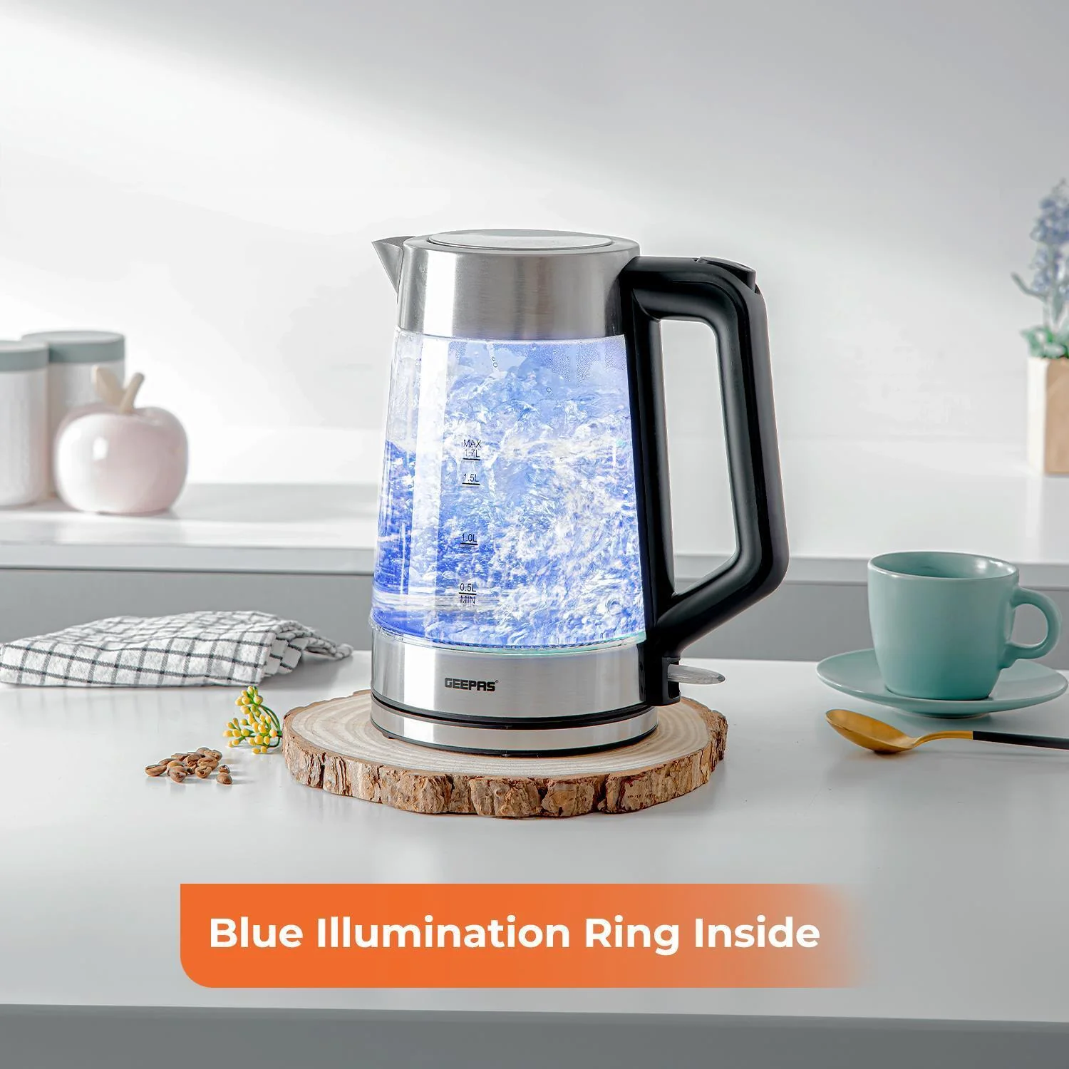 4 Slice Bread Toaster & 1.7L Illuminating Electric Glass Kettle Set - Image 5