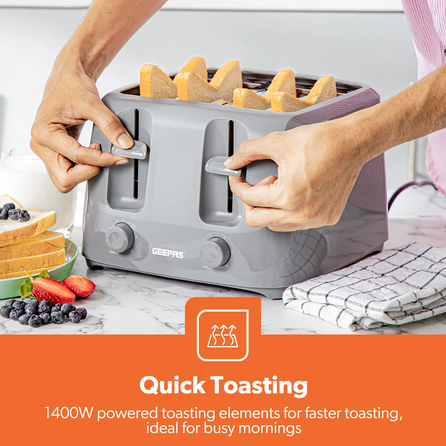 4-Slice Grey Electric Bread Toaster With Browning Control - Image 3