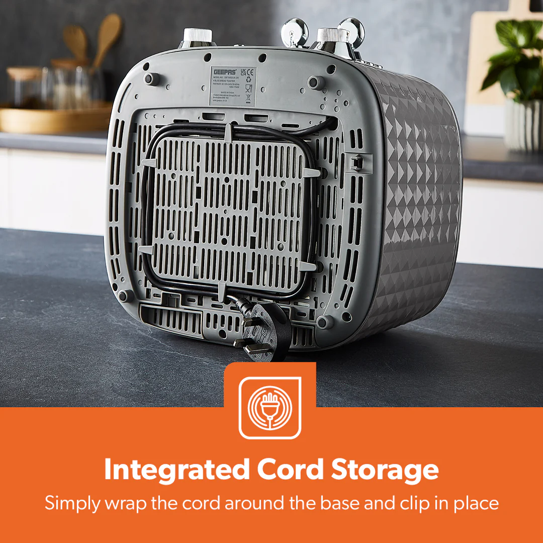 4-Slice Textured Grey Designer Bread Toaster - Image 4
