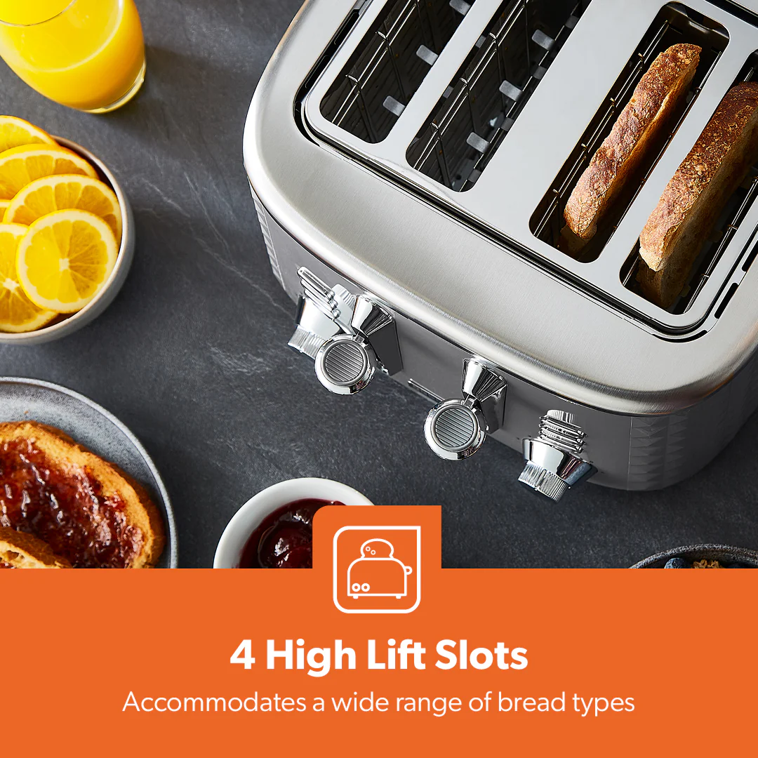4-Slice Textured Grey Designer Bread Toaster - Image 8