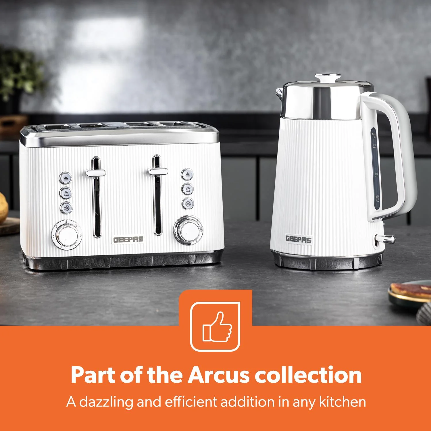 4 Slice Toaster 7 Browning Defrost Reheat Function 1860W Arcus White - Image 3