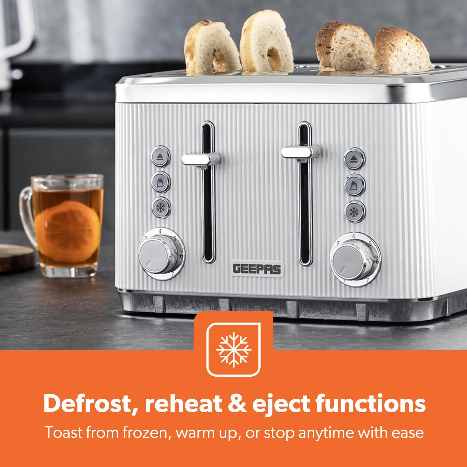 4 Slice Toaster 7 Browning Defrost Reheat Function 1860W Arcus White - Image 4