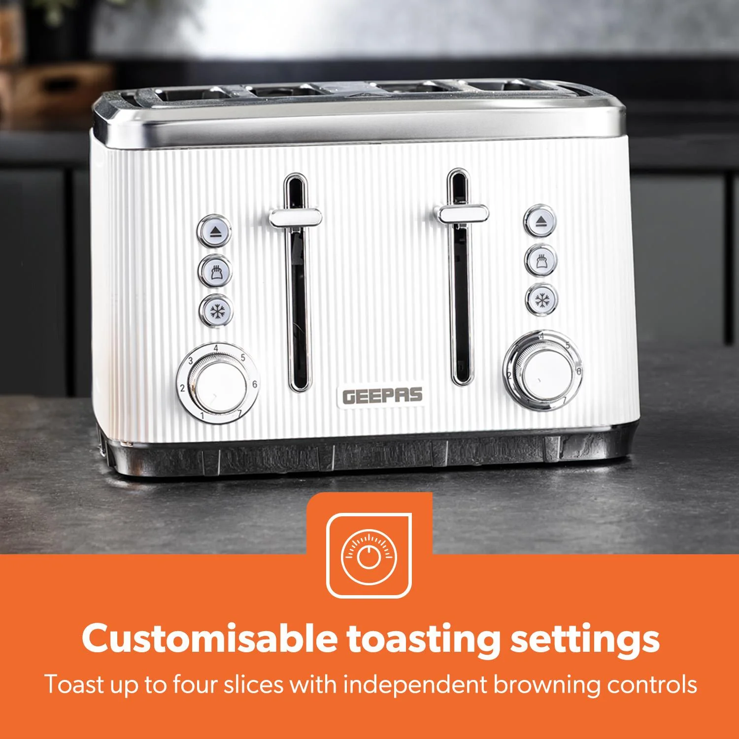 4 Slice Toaster 7 Browning Defrost Reheat Function 1860W Arcus White - Image 5