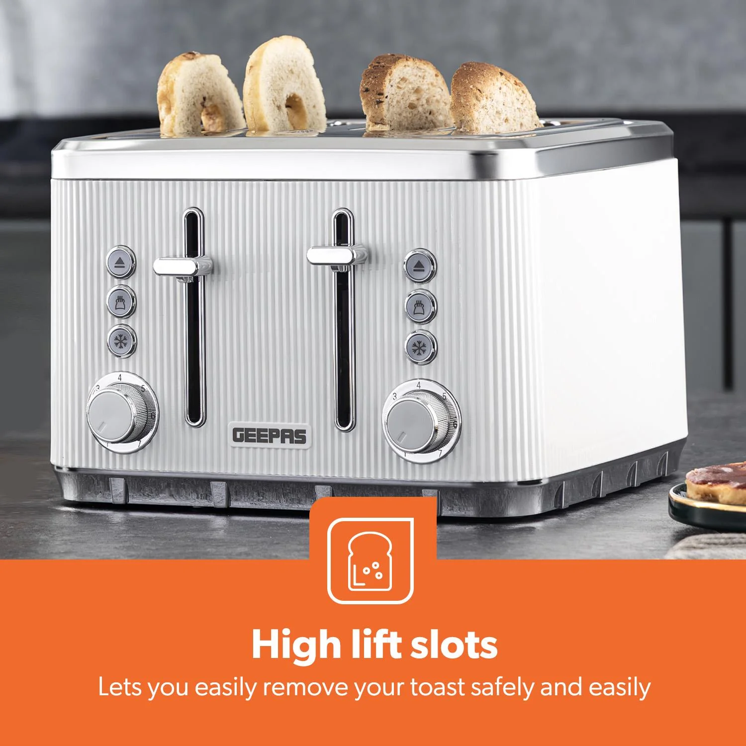 4 Slice Toaster 7 Browning Defrost Reheat Function 1860W Arcus White - Image 6