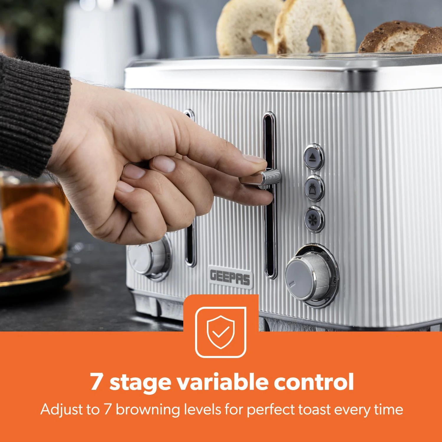 4 Slice Toaster 7 Browning Defrost Reheat Function 1860W Arcus White - Image 7