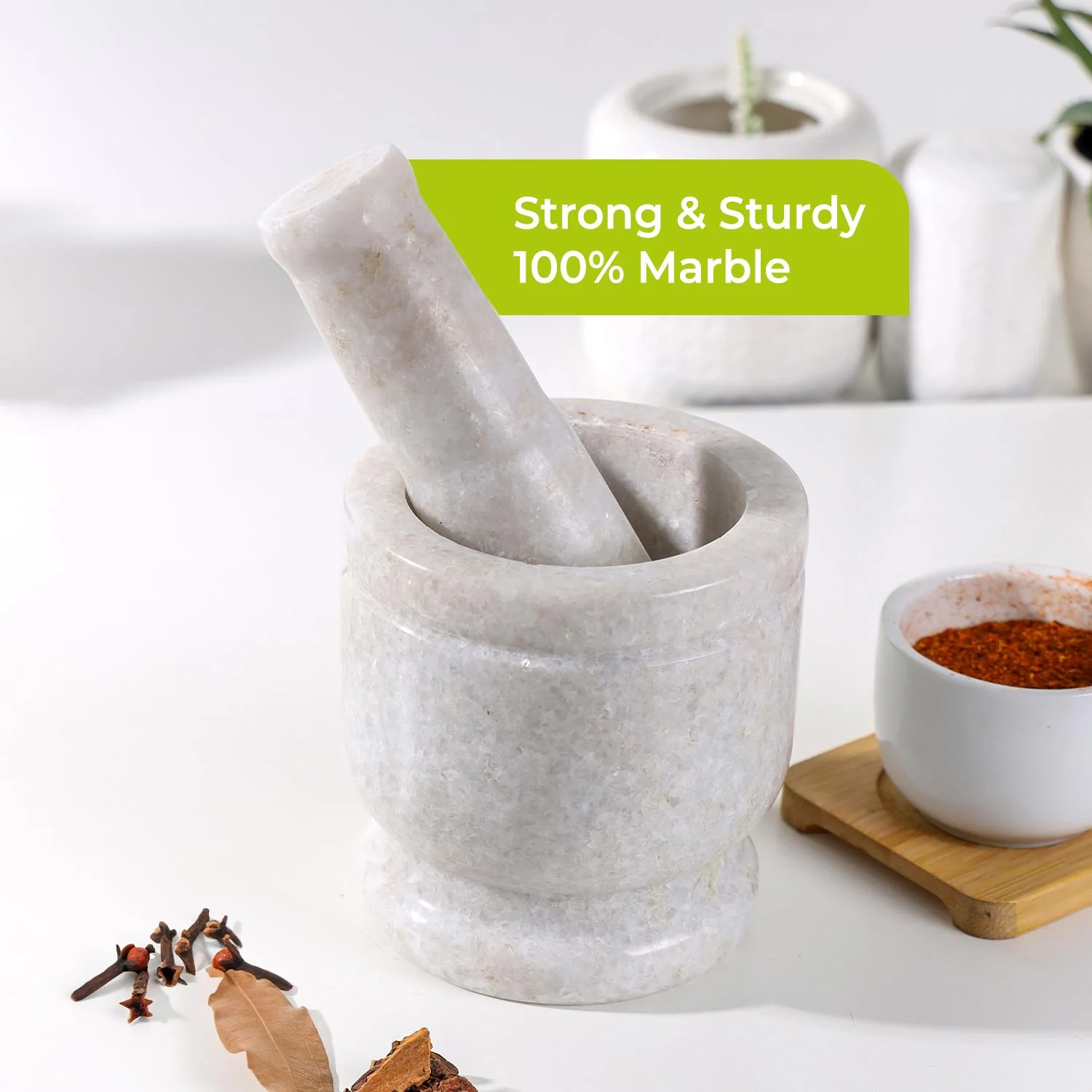 4" White Marble Pestle & Mortar Spice Grinder Set - Image 3