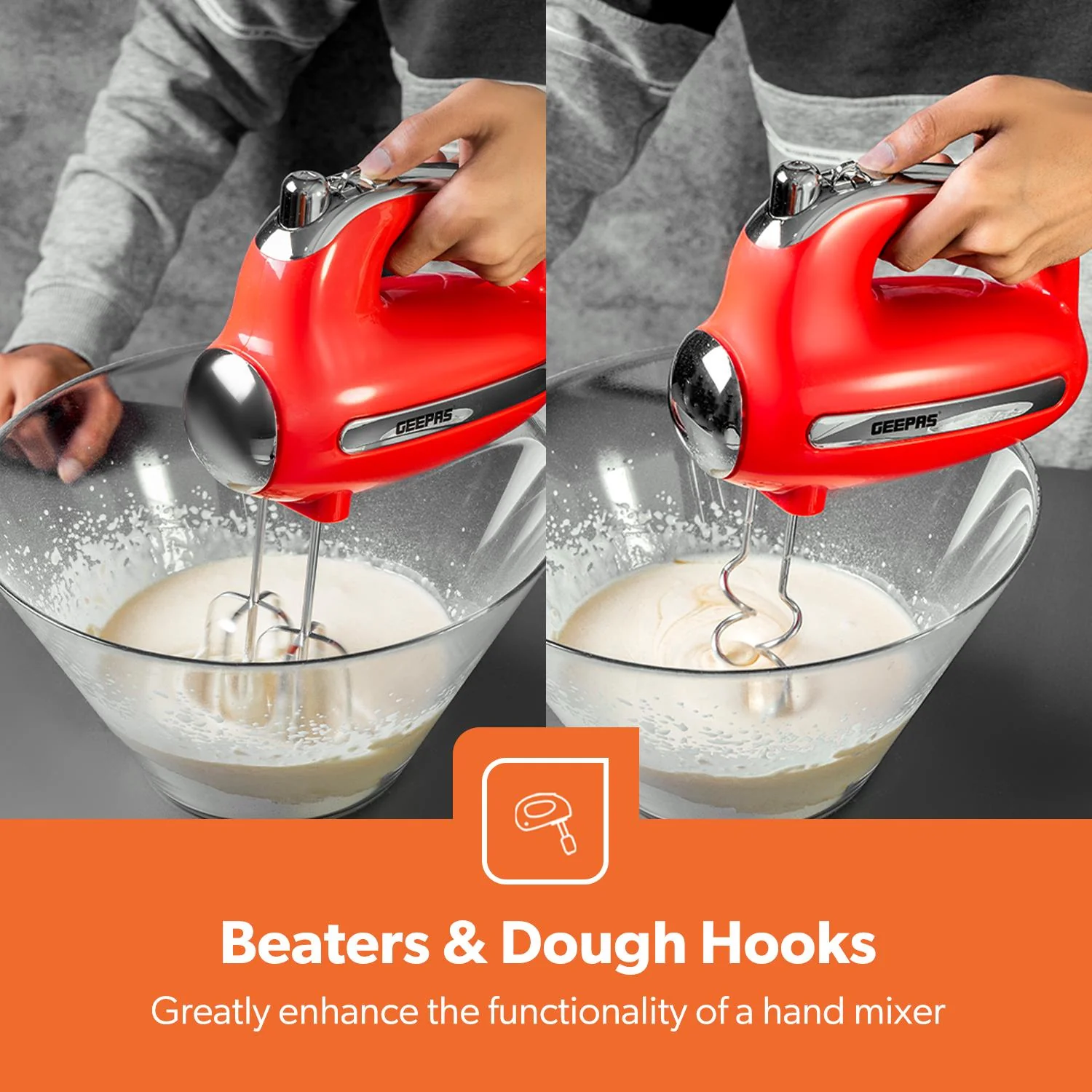 400W Hand Blender & 300W Hand Mixer Combo Set Retro Red - Image 4