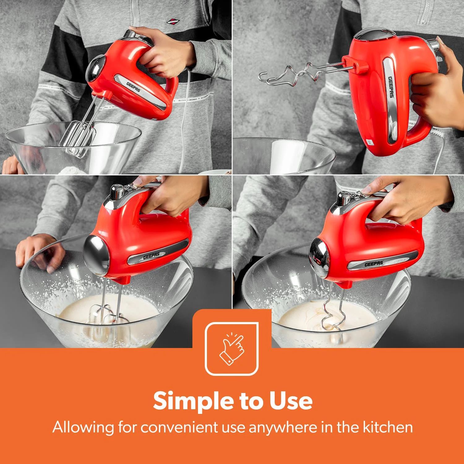 400W Hand Blender & 300W Hand Mixer Combo Set Retro Red - Image 8