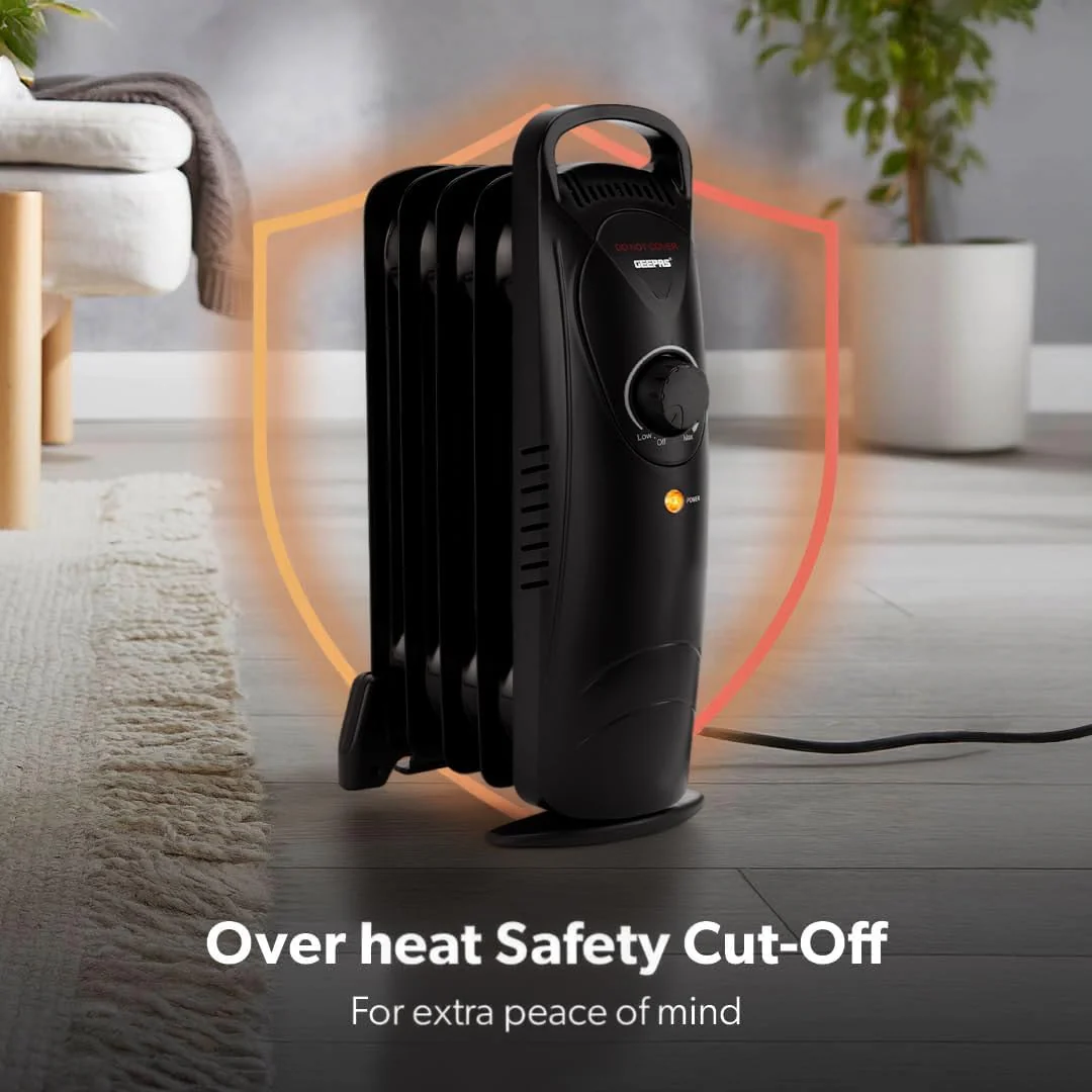 5-Fin Black Mini Oil Filled Radiator Electric Heater 450W - Image 7