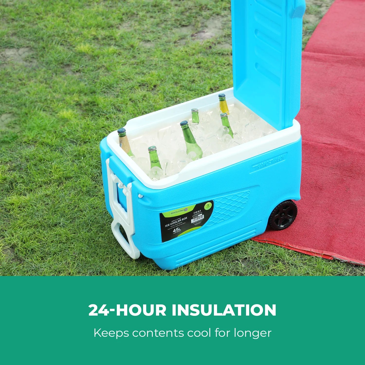 45L Large Blue Insulated Ice Cooler Chest With Wheels - Image 7
