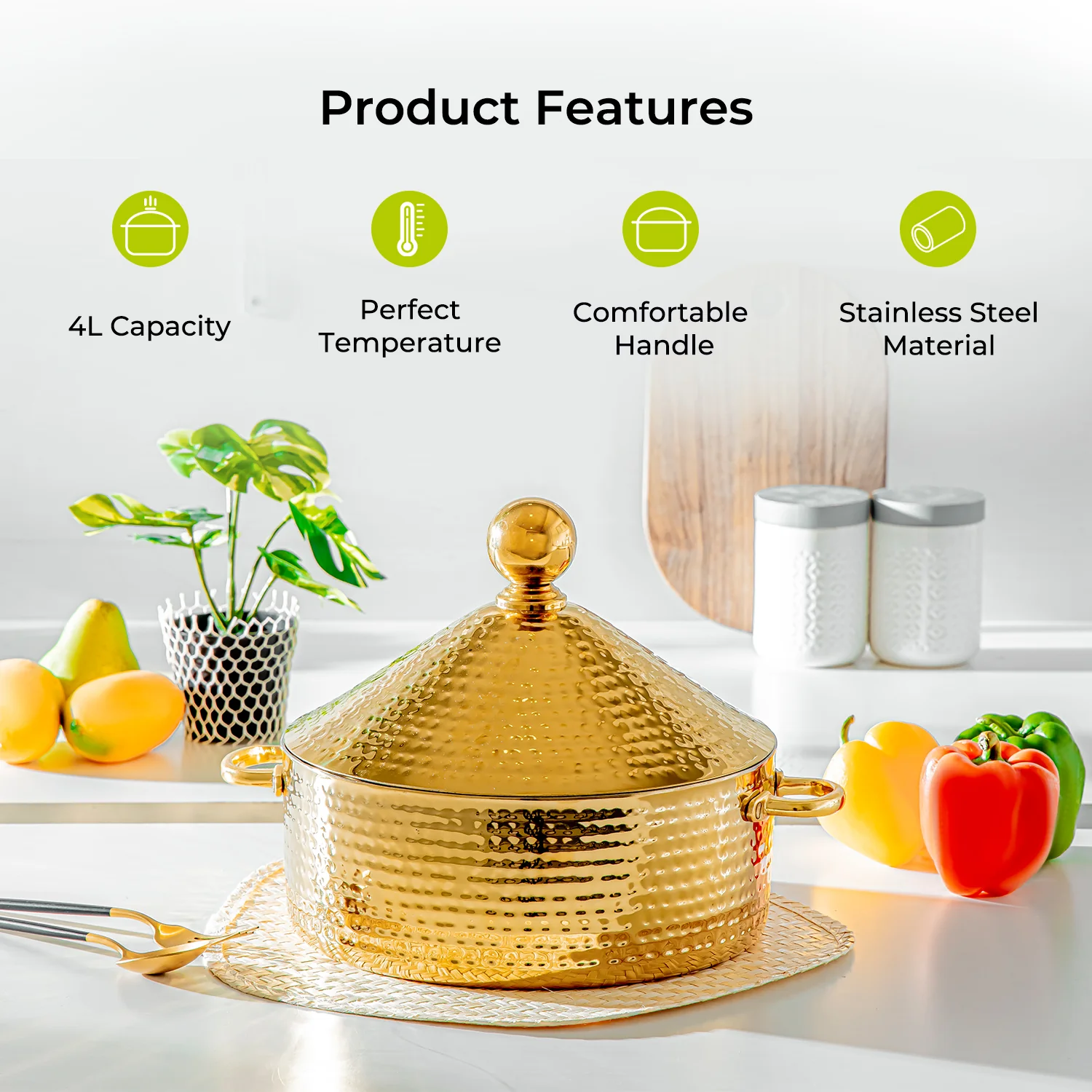 4L Stainless Steel Gold Cornetto Monarch Serving Dish - Image 2