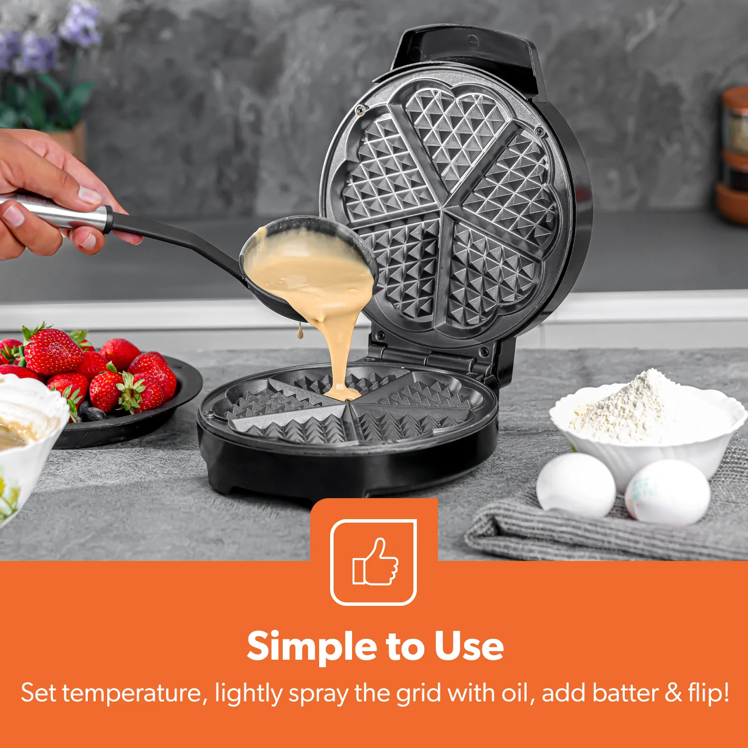 5-Slice Heart Shaped Non-Stick Belgian Waffle Maker - Image 3