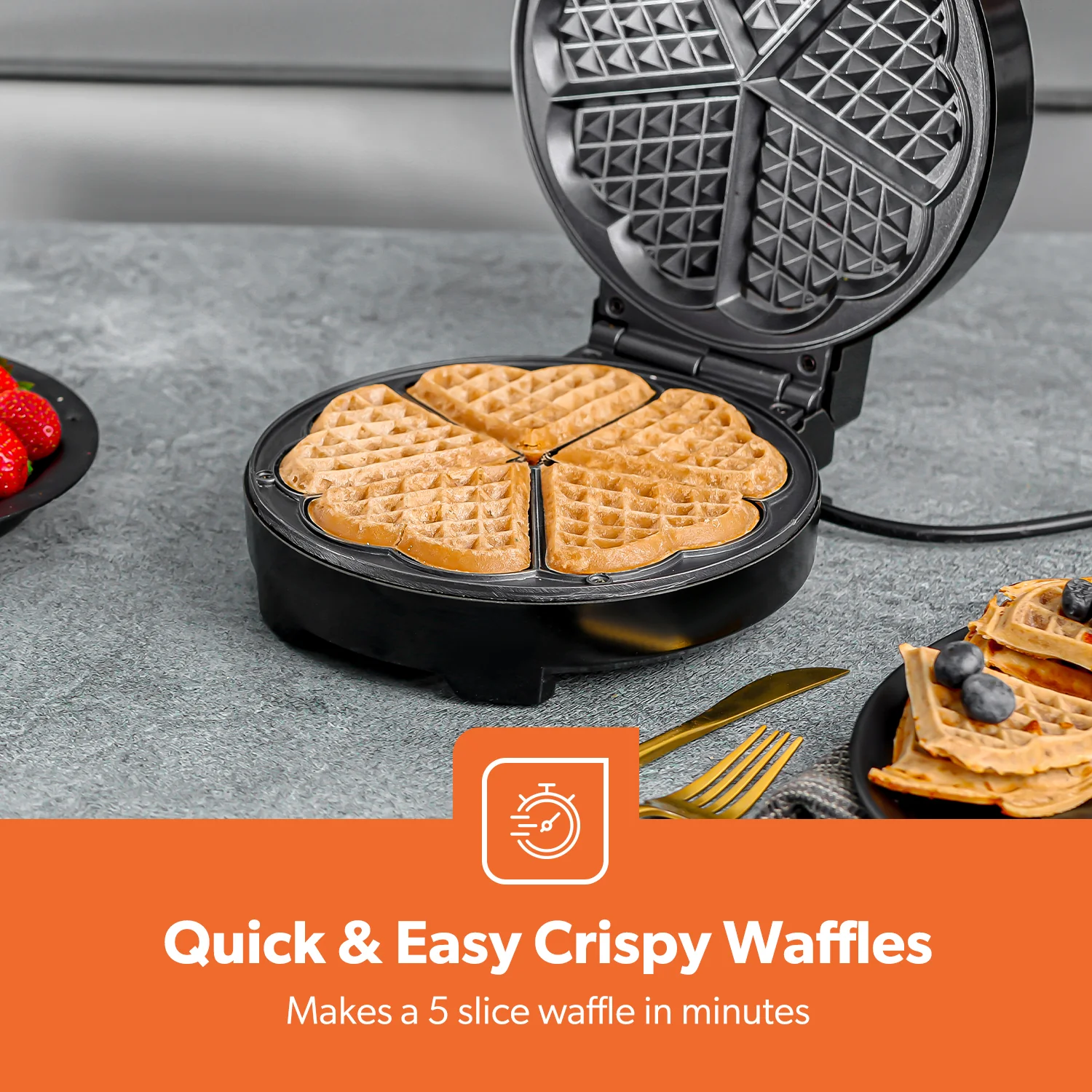 5-Slice Heart Shaped Non-Stick Belgian Waffle Maker - Image 5