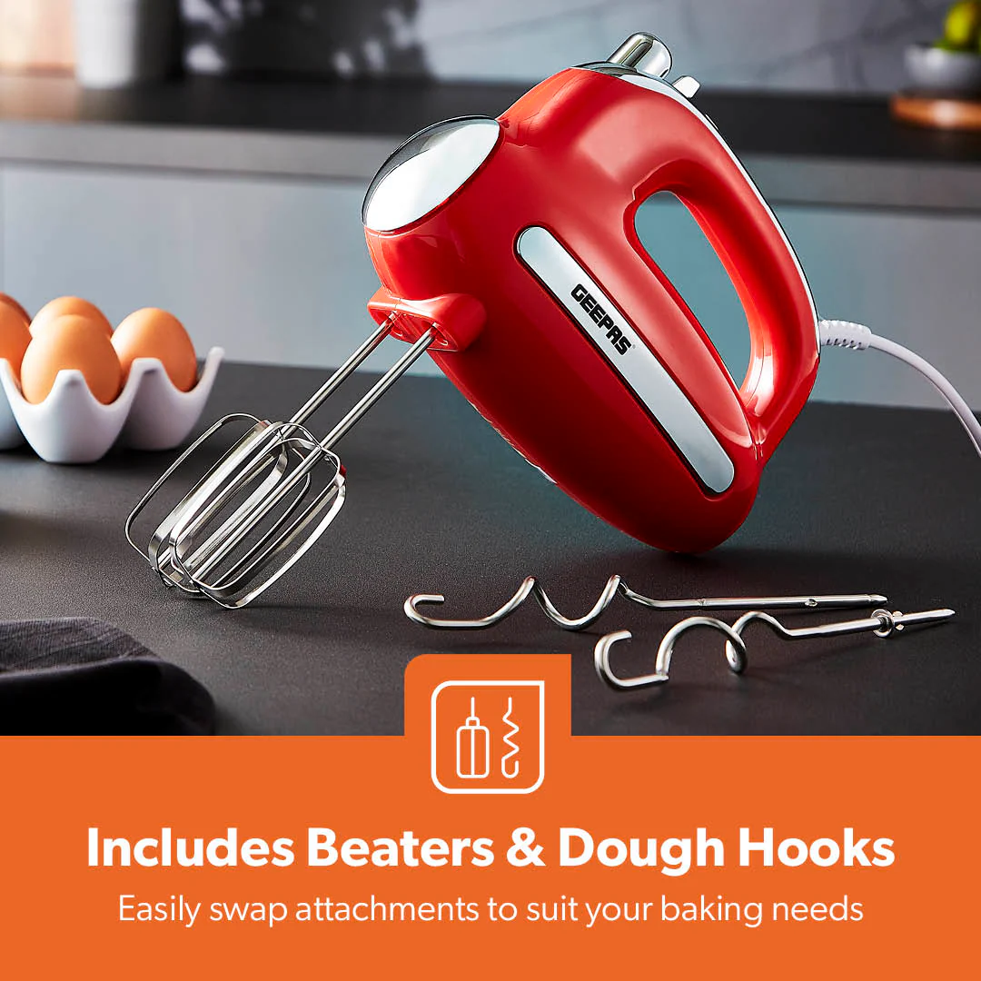 5-Speed Red and Chrome Retro Hand Mixer and Whisk - Image 4