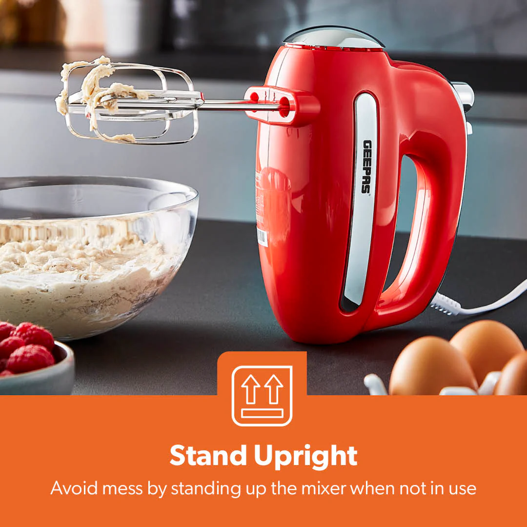 5-Speed Red and Chrome Retro Hand Mixer and Whisk - Image 5