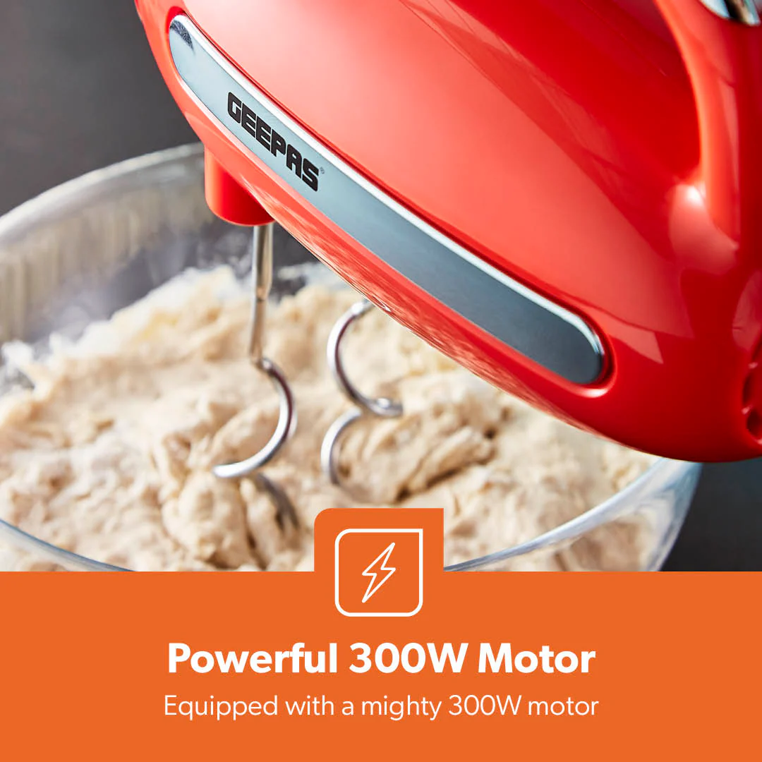 5-Speed Red and Chrome Retro Hand Mixer and Whisk - Image 6
