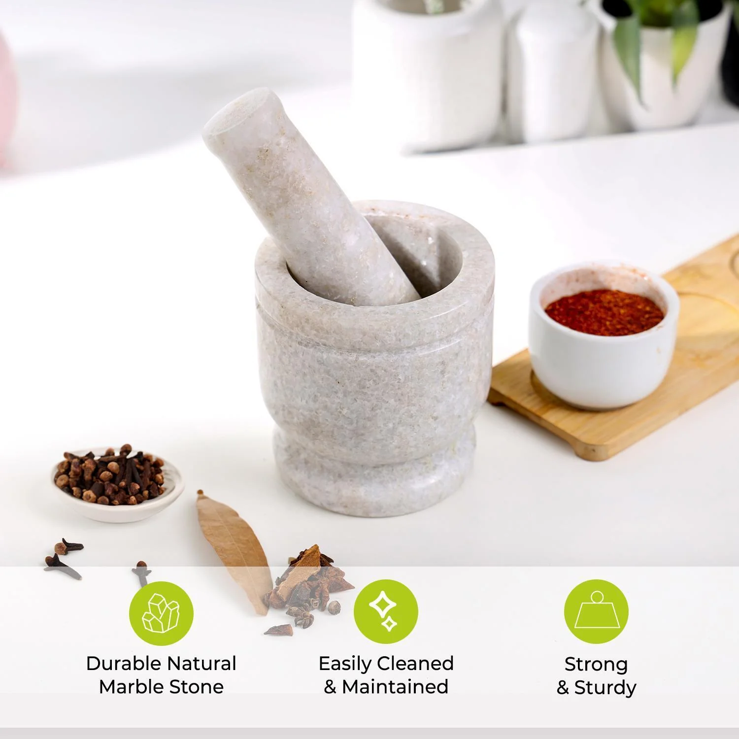 5" White Marble Spice Grinder and Crusher Pestle & Mortar - Image 2