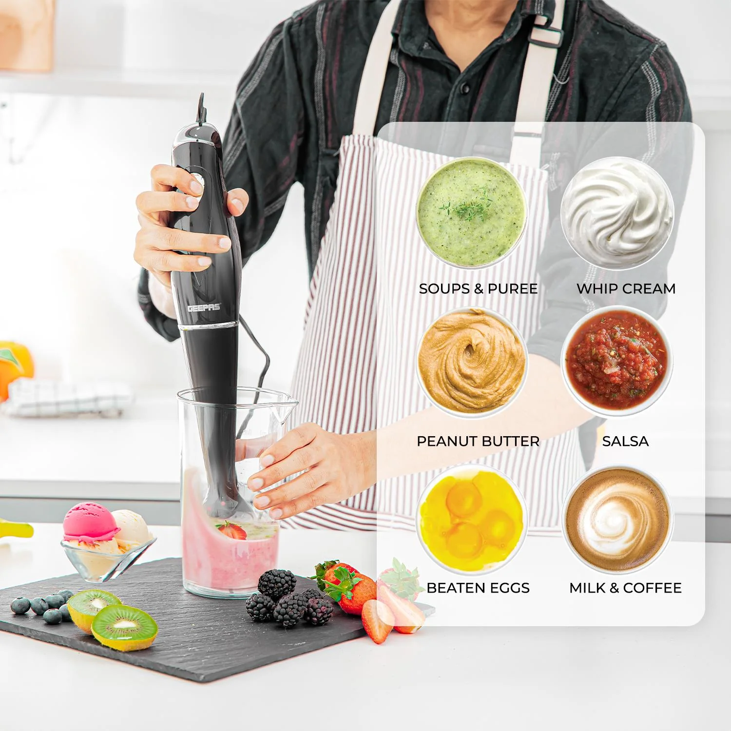 500W Electric Jug Blender & 180W Black Hand Blender Combo - Image 7