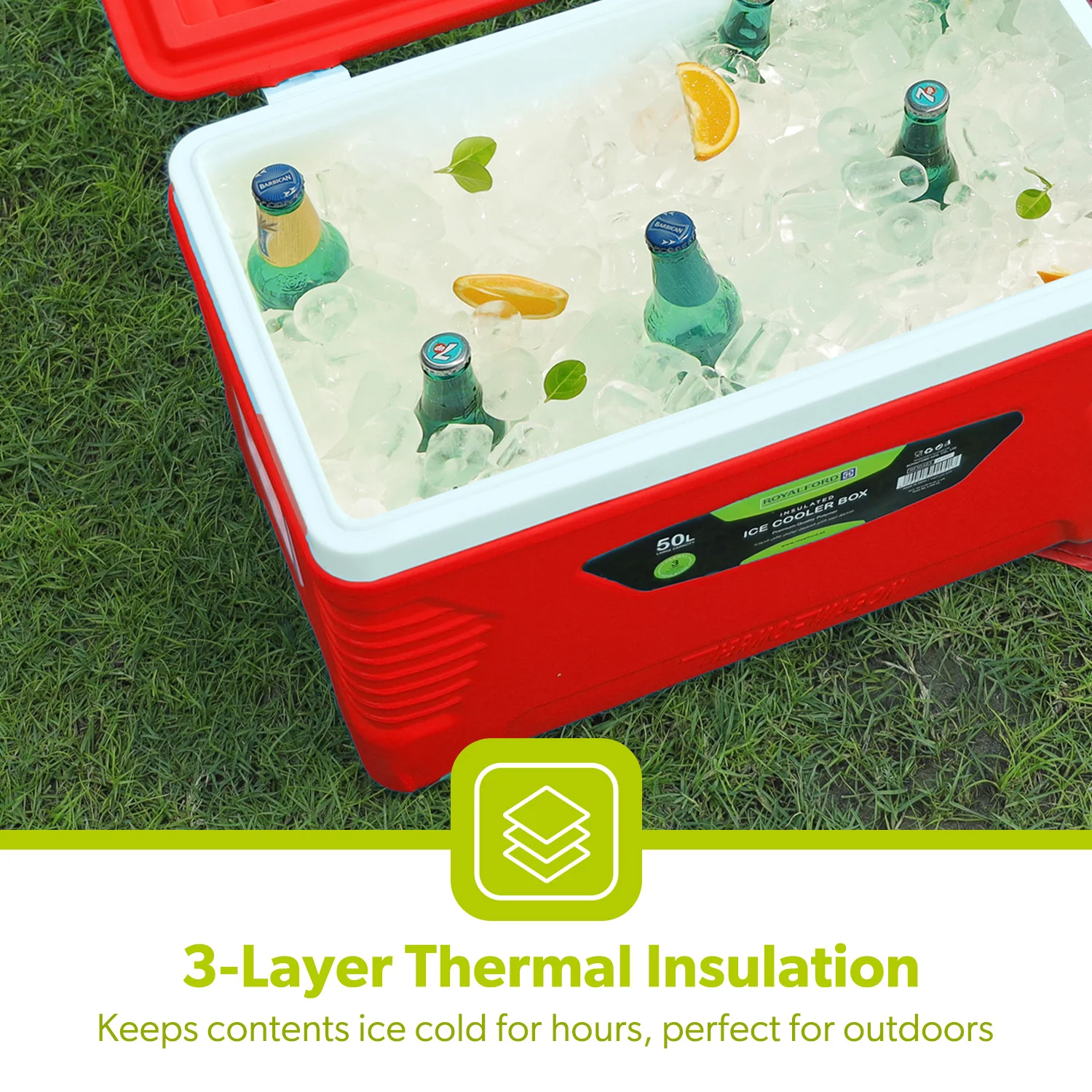 50L Red Double Insulated Ice Cooler Chest - Image 3
